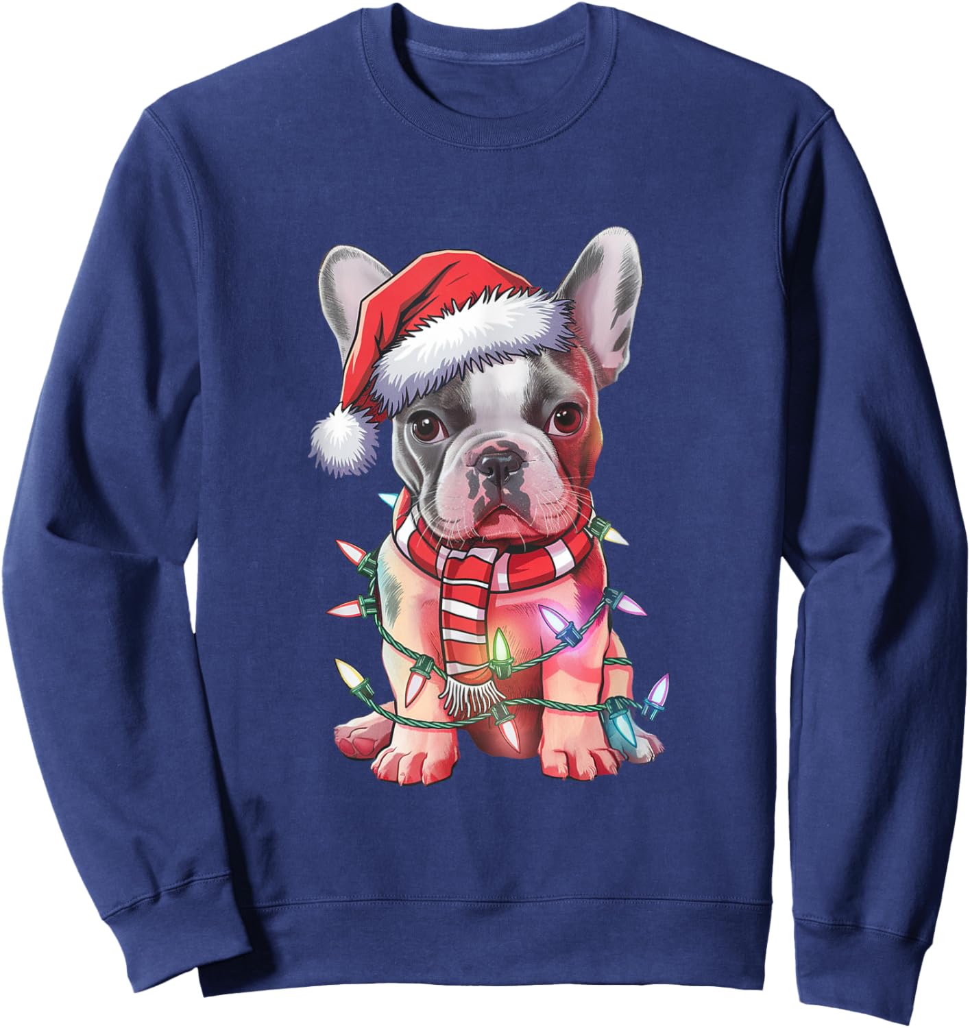 Christmas Lights French Bulldog Santa Hat Funny Dog Xmas Men Women Kids Sweatshirt - Sweatshirt | Navy