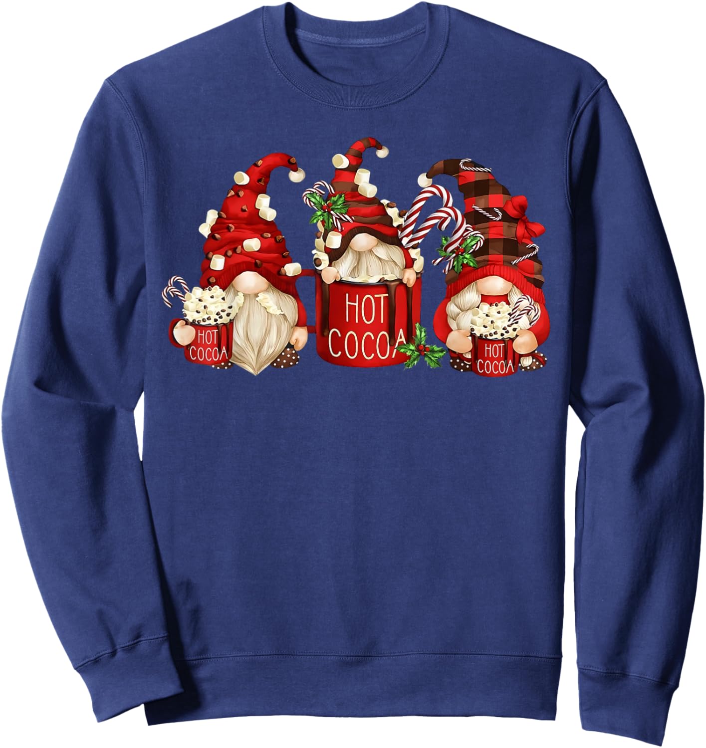 Cute Retro Chocolate Hot Cocoa Mug Funny Gnomes Christmas Sweatshirt - Sweatshirt | Navy
