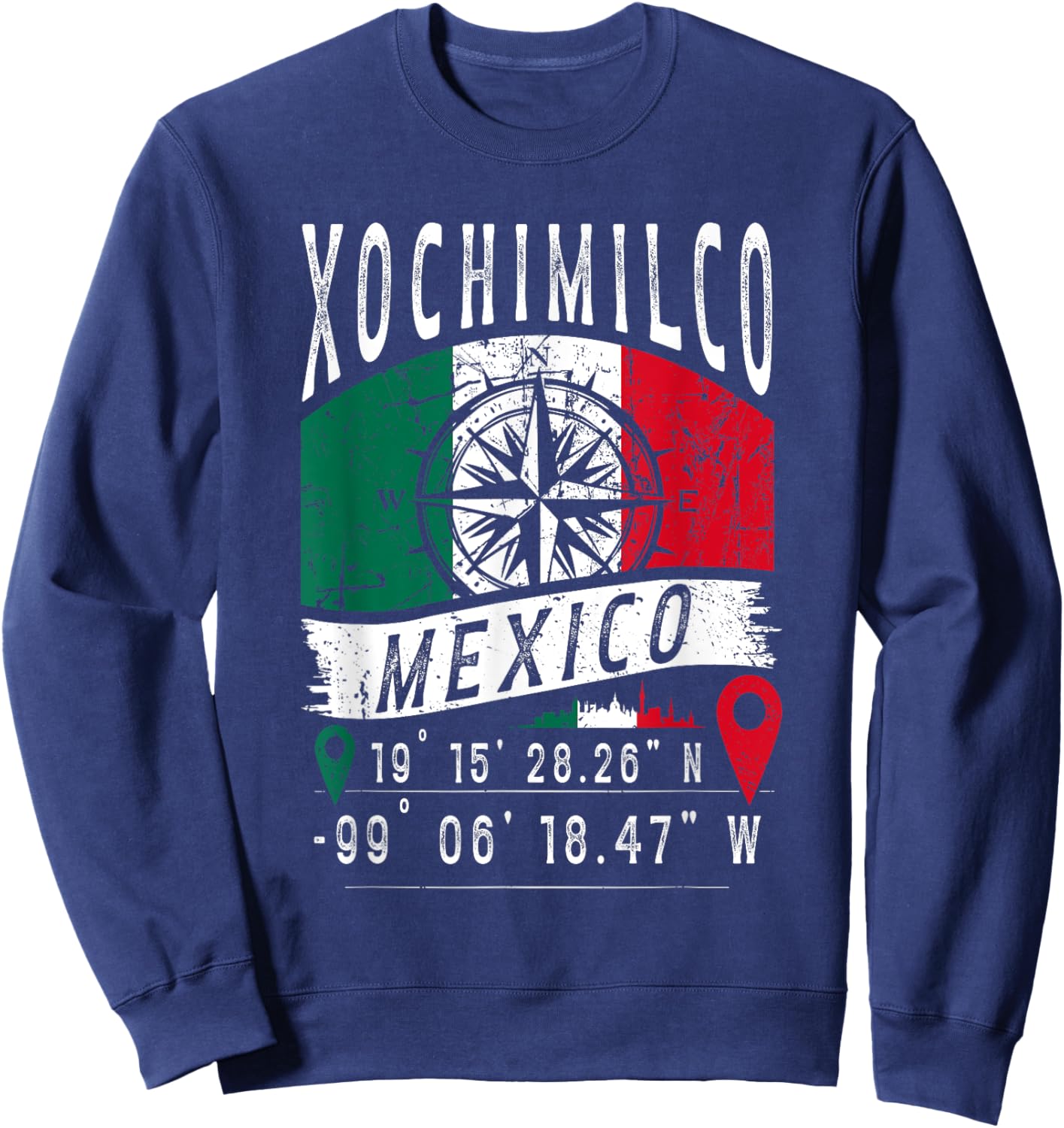 Xochimilco Mexico Flag GPS Coordinates Of Xochimilco Sweatshirt - Sweatshirt | Navy