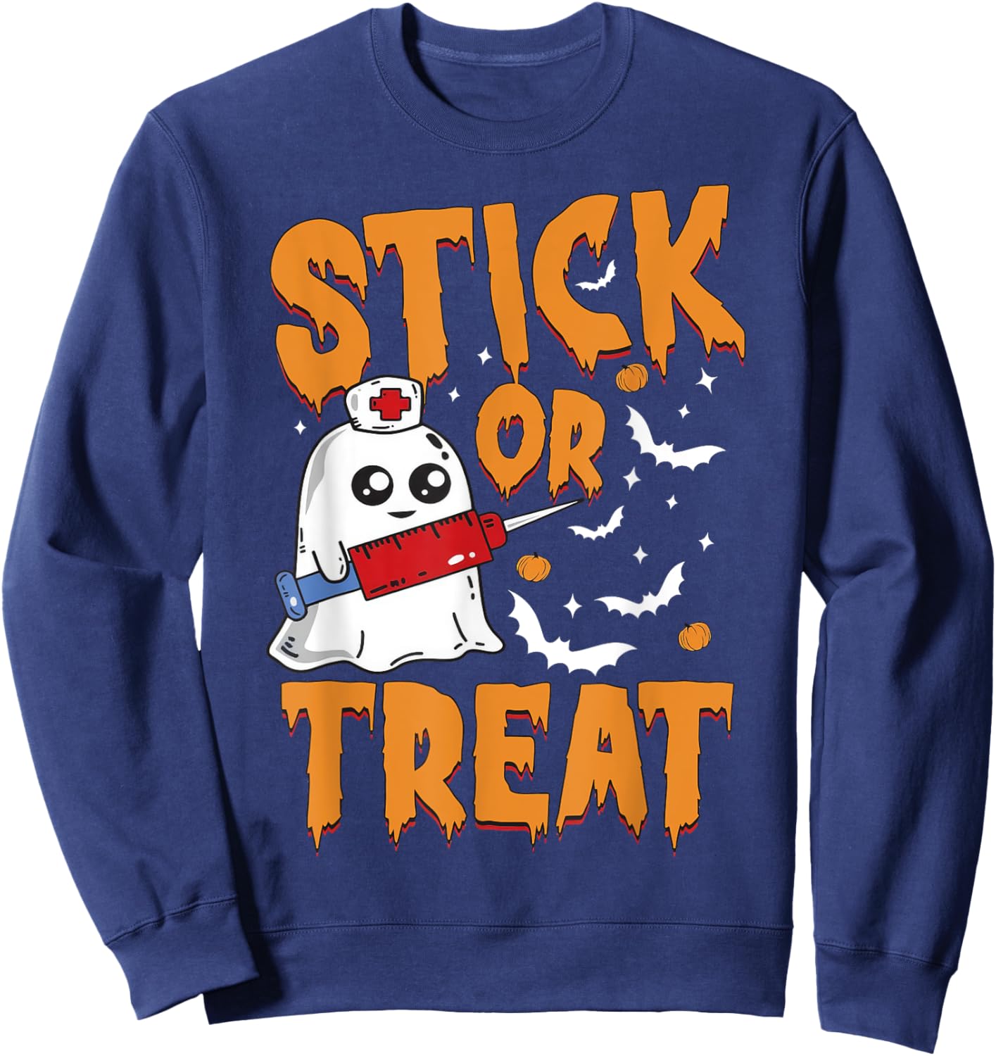 Stick Or Treat Ghost Nurse Phlebotomy Tech Halloween Costume Sweatshirt - Sweatshirt | Navy