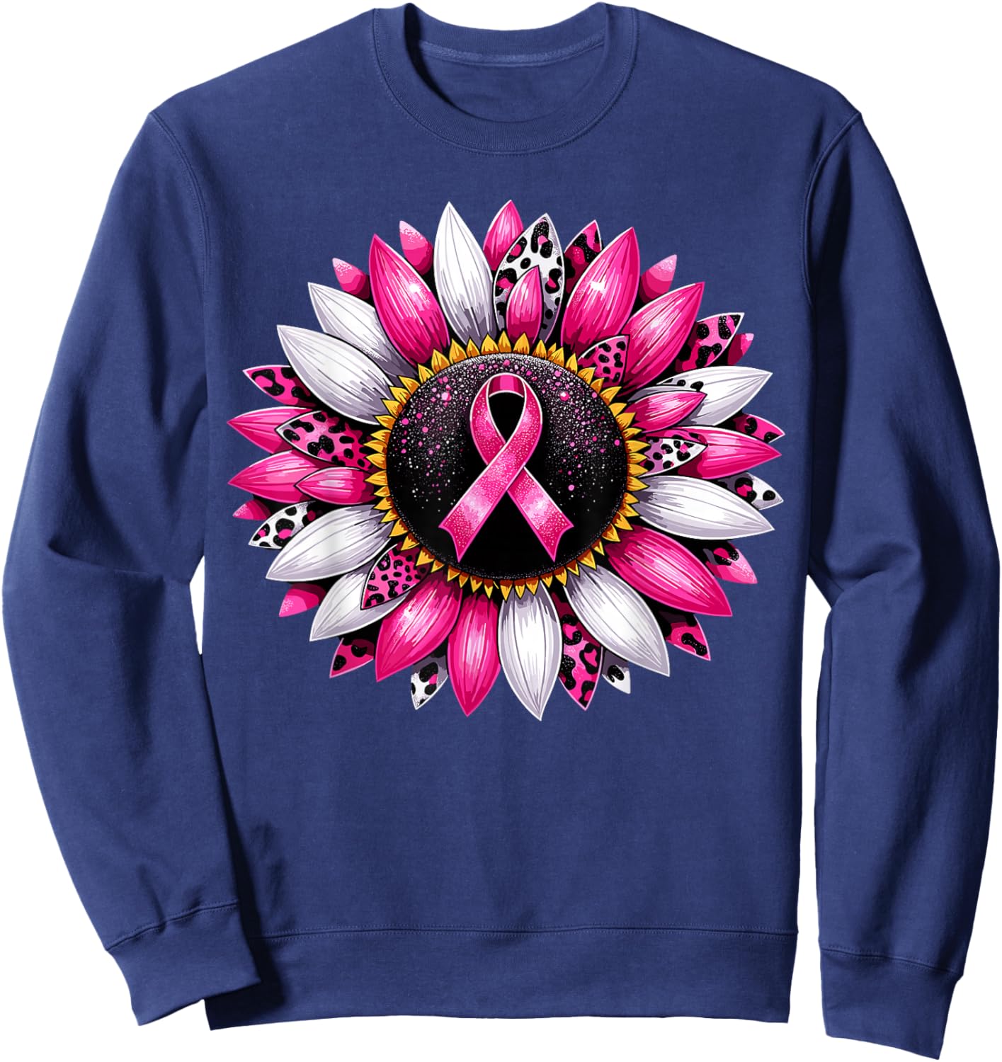 Sunflower Pink Breast Cancer Awareness Women Warrior Sweatshirt - Sweatshirt | Navy