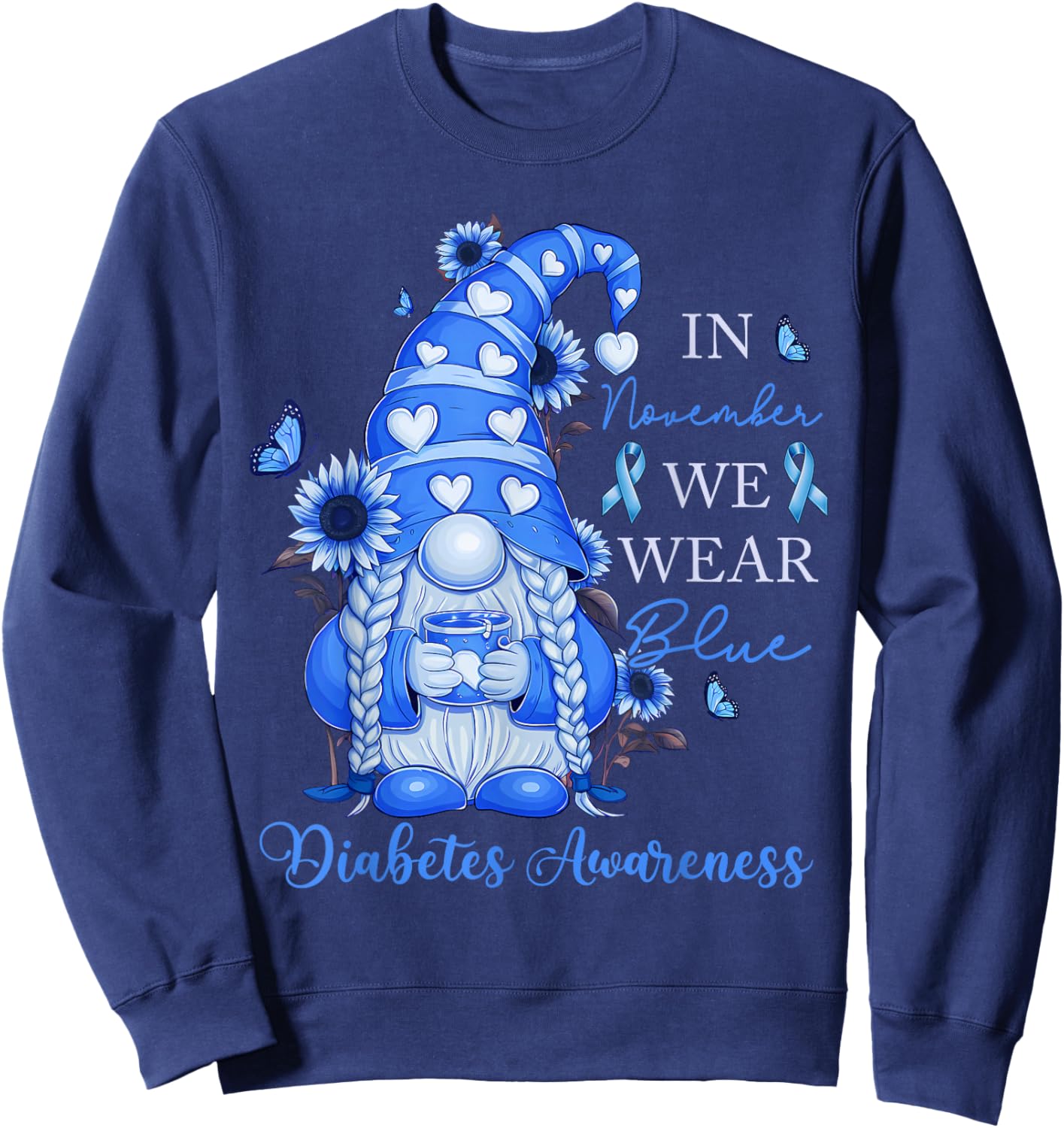In November We Wear Ribbon Blue Diabetes Awareness Women Kid Sweatshirt - Sweatshirt | Navy
