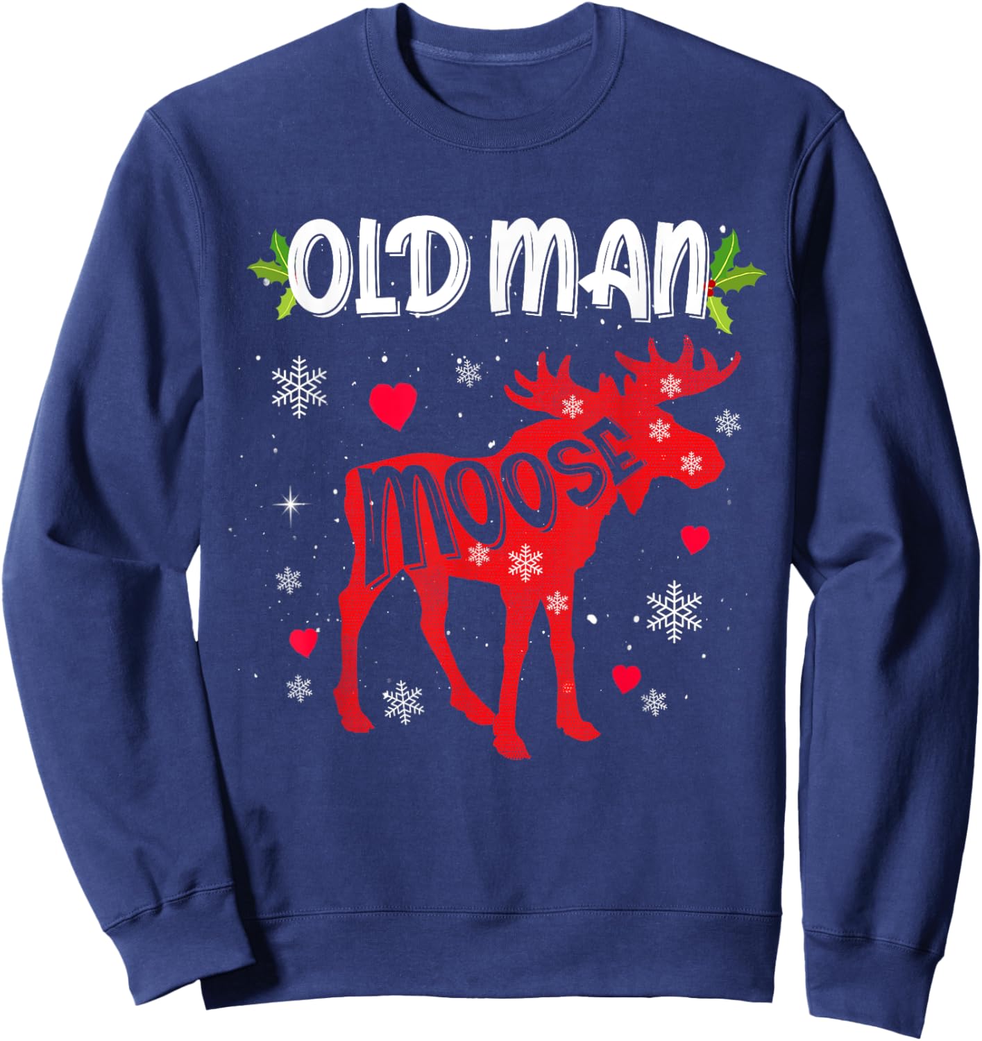 Old Man Moose Heart Christmas Family Matching Xmas Pajamas Sweatshirt - Sweatshirt | Navy