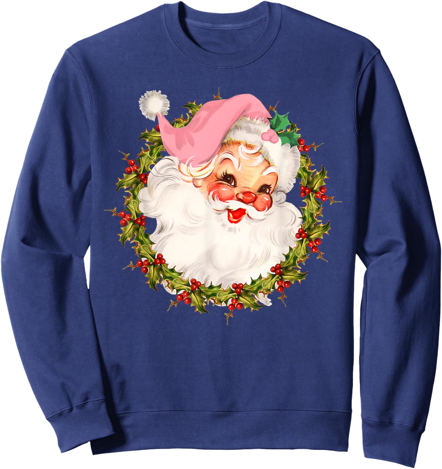 Vintage Pink Santa Claus Merry Christmas Pajamas Xmas Women Sweatshirt - Sweatshirt | Navy