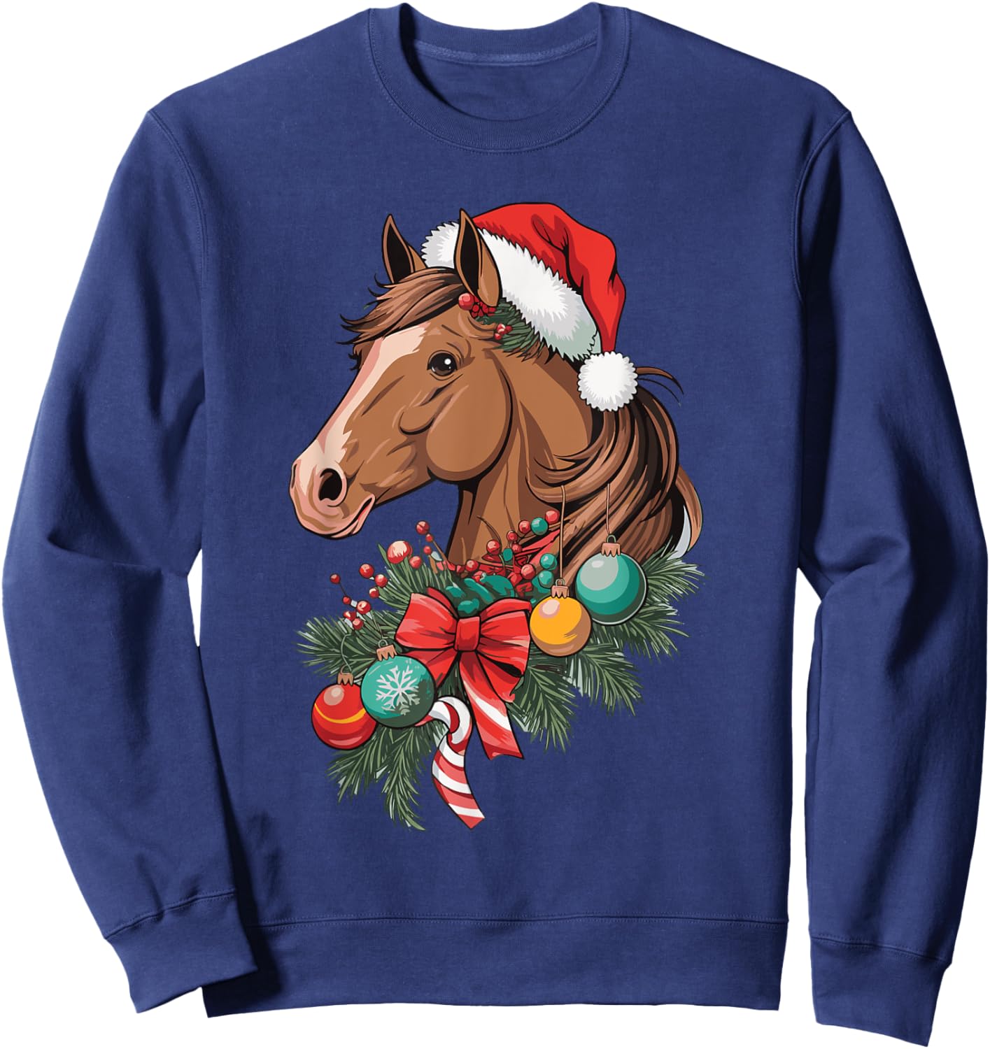 Christmas Xmas Horse Owner Equestrian Horse Christmas - Adults - Horse Enthusiasts - Black - Small - Short Sleeve Sweatshirt - Sweatshirt | Navy