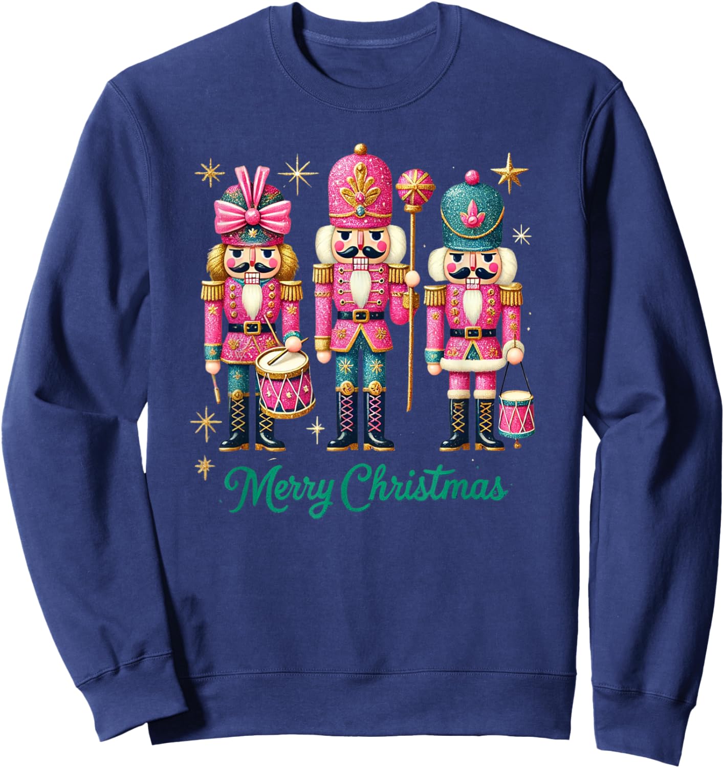 Preppy Pink Nut cracker Merry Christmas Cute Xmas Nutcracker Sweatshirt - Sweatshirt | Navy
