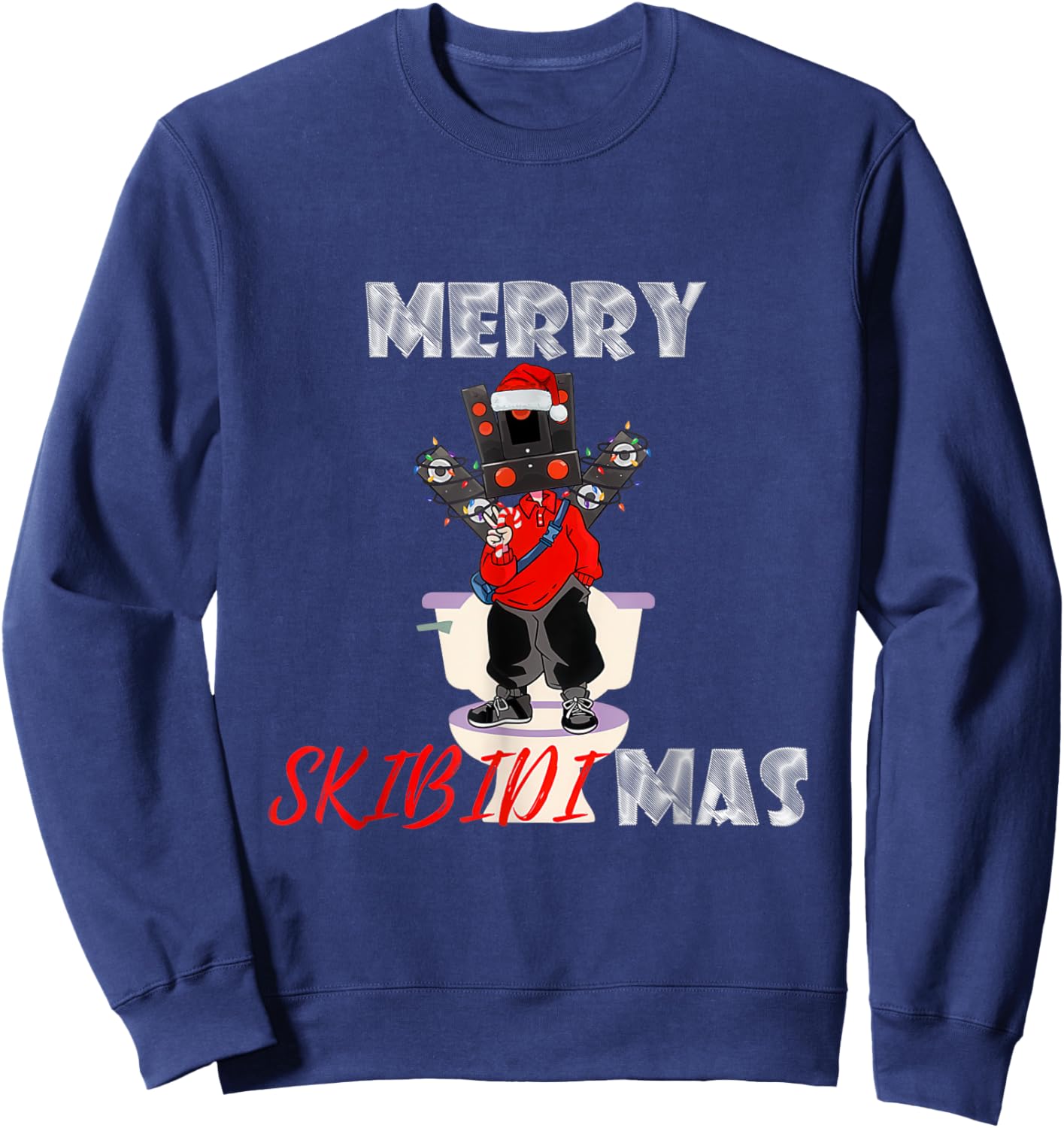 Merry Christmas Skibidi Xmas, Speakerman Skibidi Toilet Meme Sweatshirt - Sweatshirt | Navy