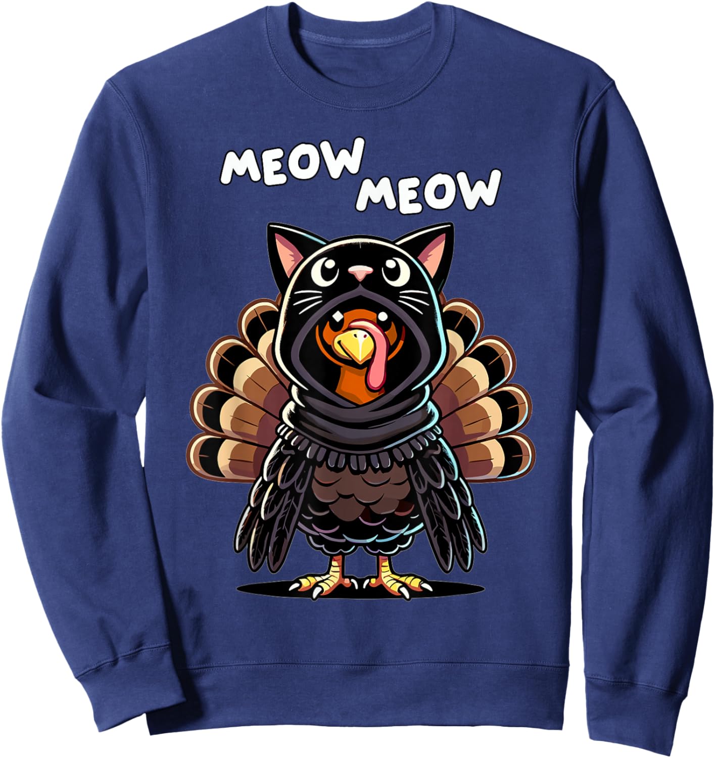 Turkey Cat Meow Thanksgiving Shirts Women Thanksgiving Gifts Sweatshirt - Sweatshirt | Navy