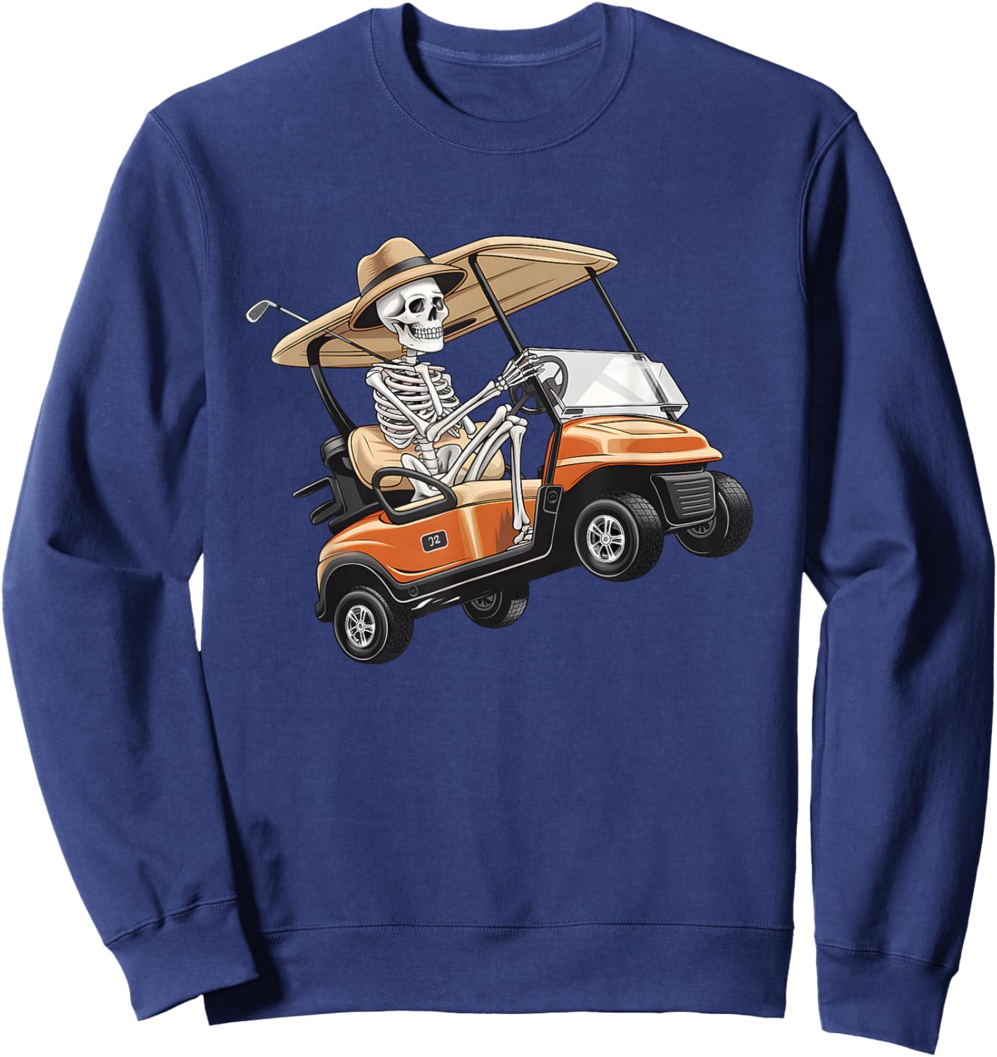 Halloween Funny Skeleton Riding Golf Cart Golfer Sport Lover Sweatshirt - Sweatshirt | Navy