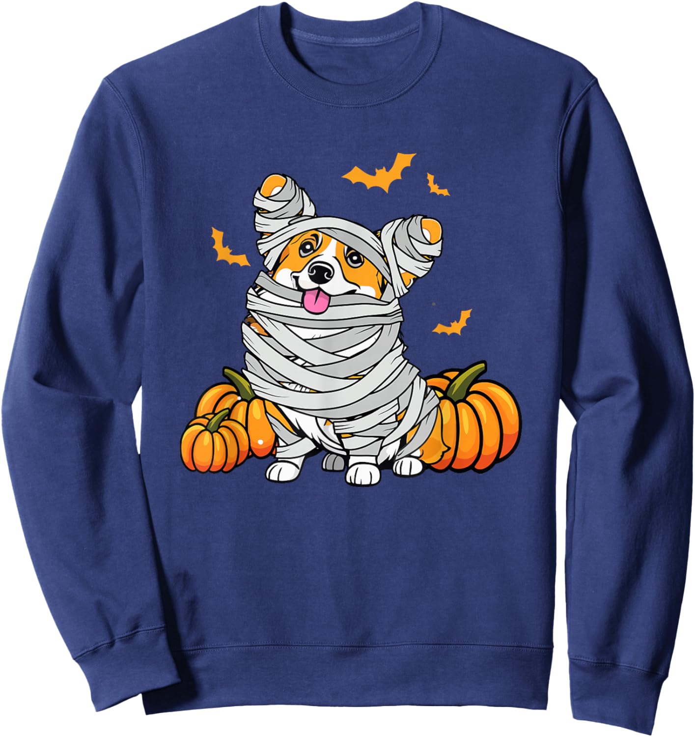 Cute Halloween Welsh Corgi Mummy Costume Dog Lover Pumpkin Women Kids Sweatshirt - Sweatshirt | Navy