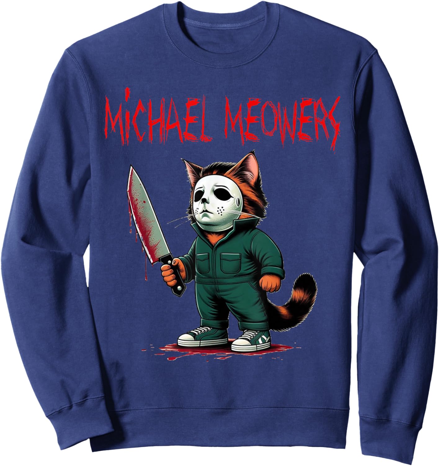 Michael Meowers Halloween Costume Funny Scary Cat Sweatshirt - Sweatshirt | Navy