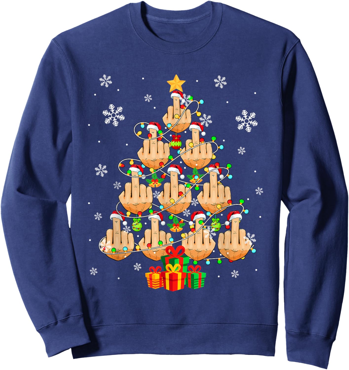 Santa Middle Fingers Christmas Tree Sarcastic Costume Adult Sweatshirt - Sweatshirt | Navy