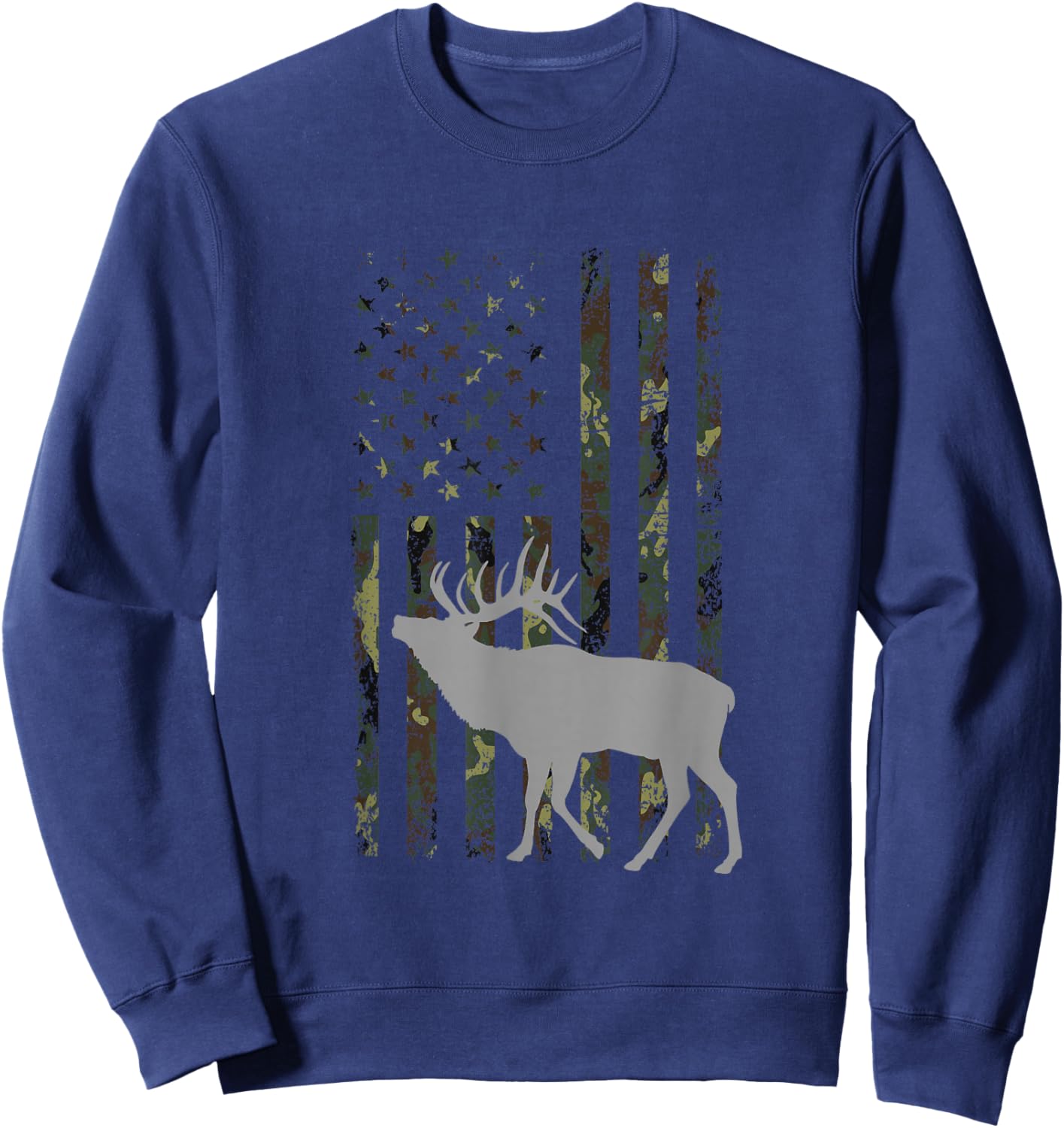 Elk Hunting Camouflage Flag Hunter American Flag Hunting Sweatshirt - Sweatshirt | Navy