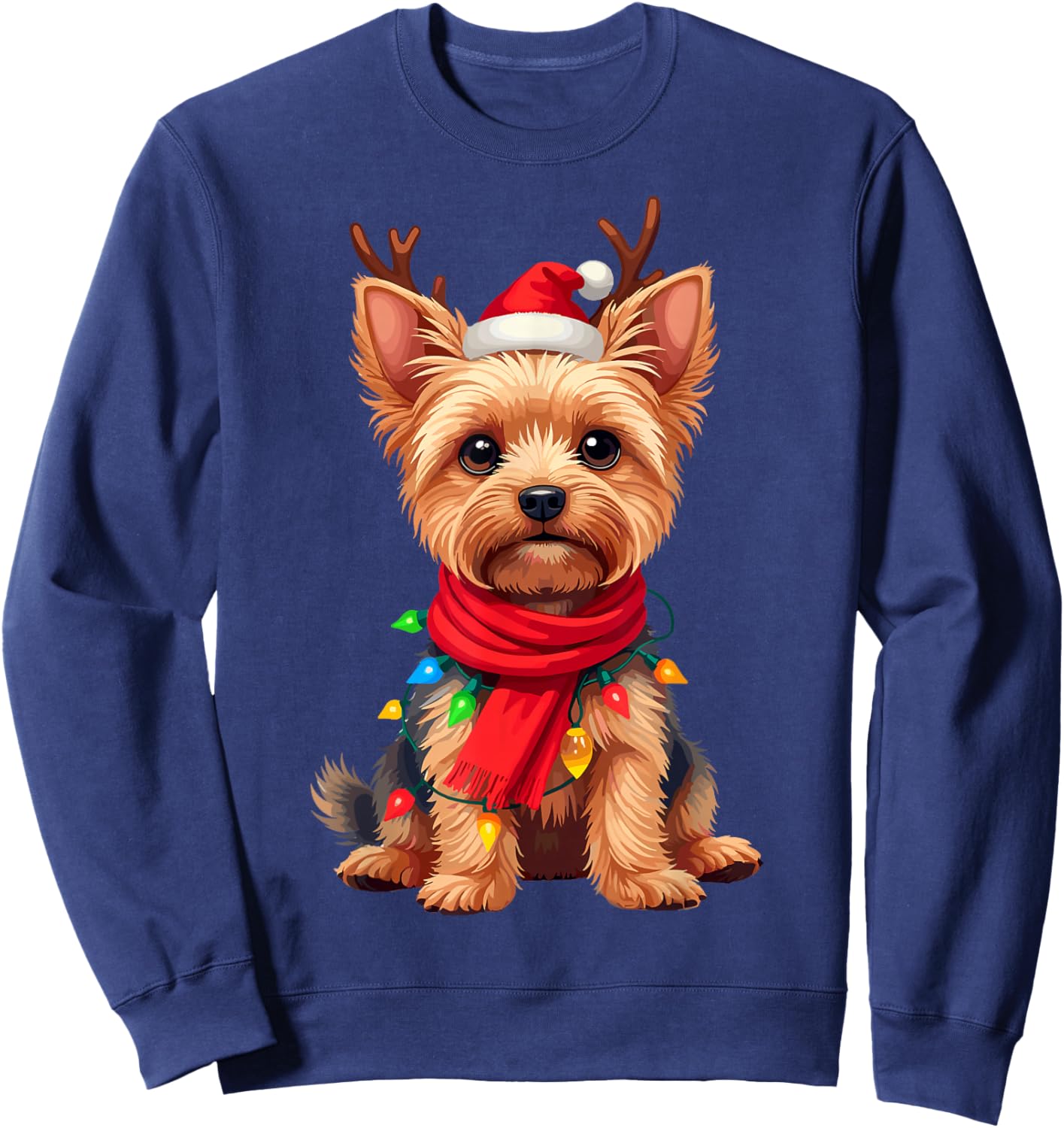Yorkshire Terrier Santa Reindeer Christmas Yorkie Dog Lover Sweatshirt - Sweatshirt | Navy