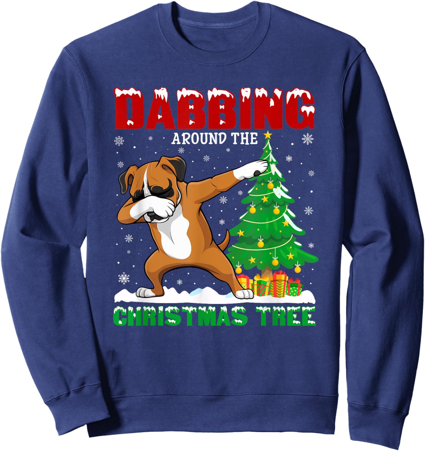 Dabbing Around the Christmas Tree Boxer Dog Xmas Costume Sweatshirt - Sweatshirt | Navy