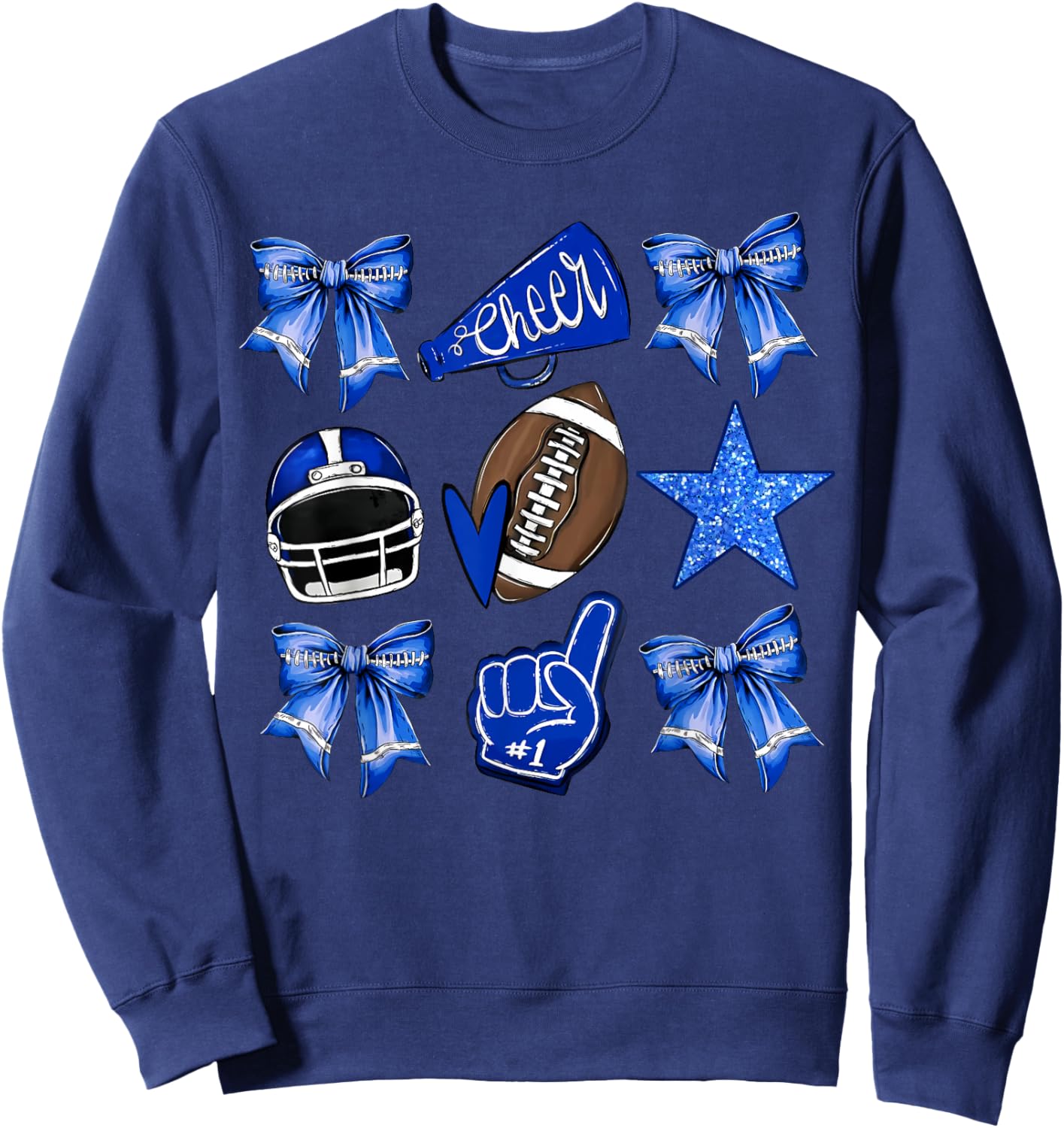 Blue Coquette Bow Football Disco Football Bow Coquette Sweatshirt - Sweatshirt | Navy