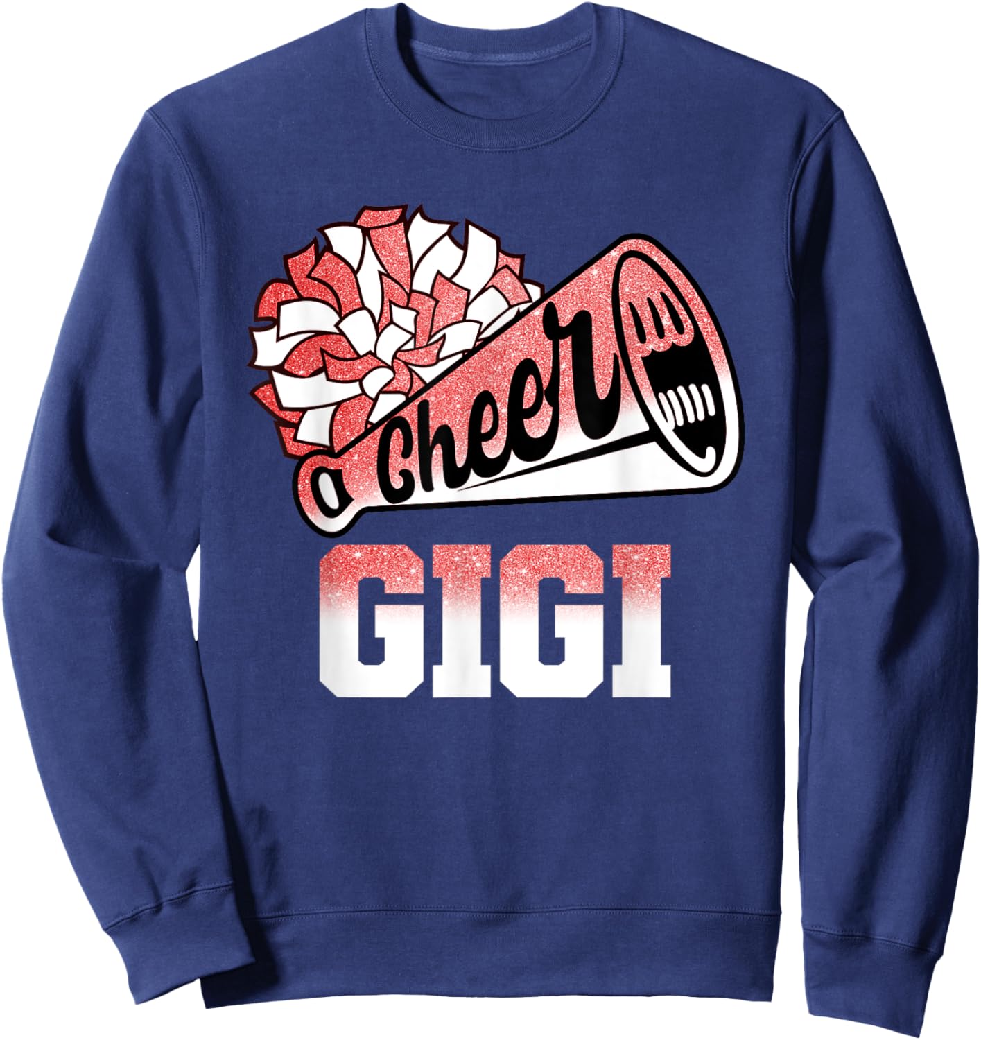 Cheer Gigi Biggest Fan Cheerleader Red White Pom Pom Sweatshirt - Sweatshirt | Navy