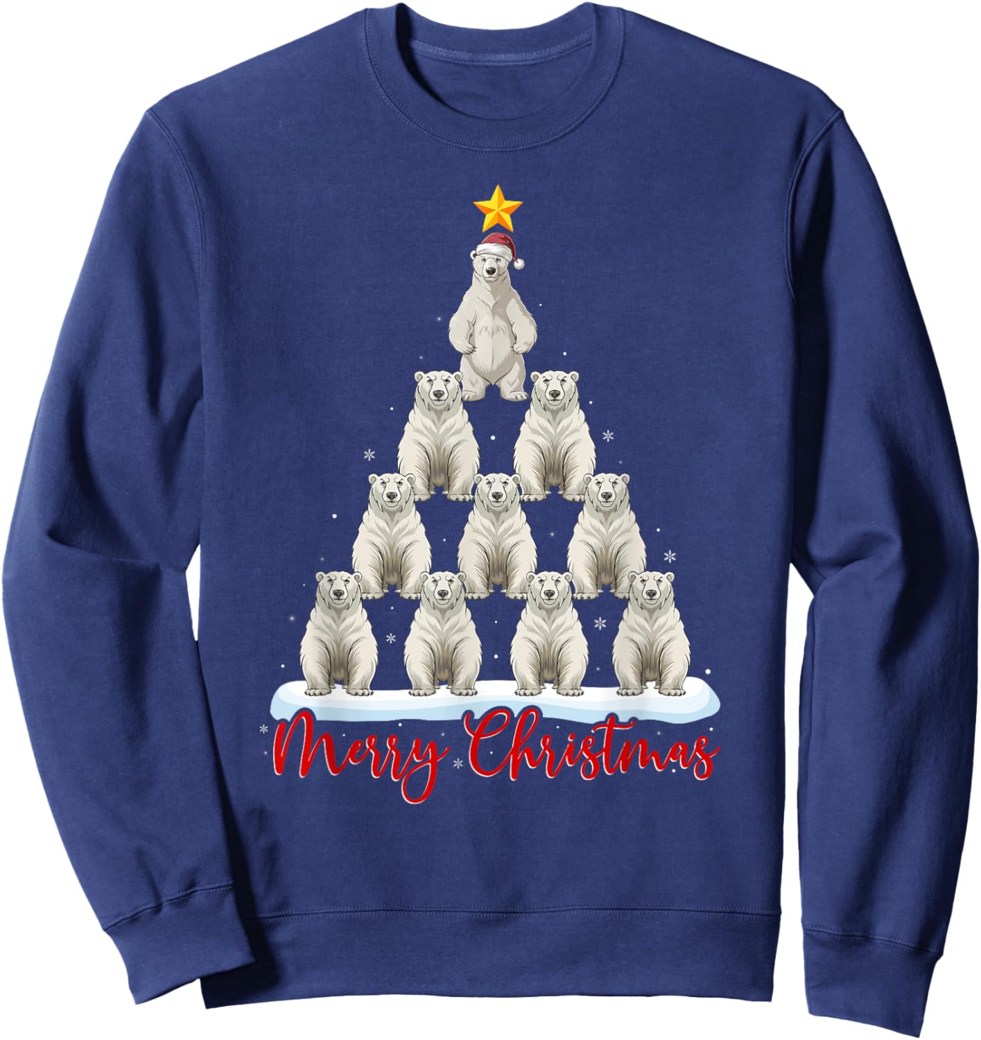 Santa Hat Ugly Xmas Funny Polar Bear Christmas Tree Sweatshirt - Sweatshirt | Navy