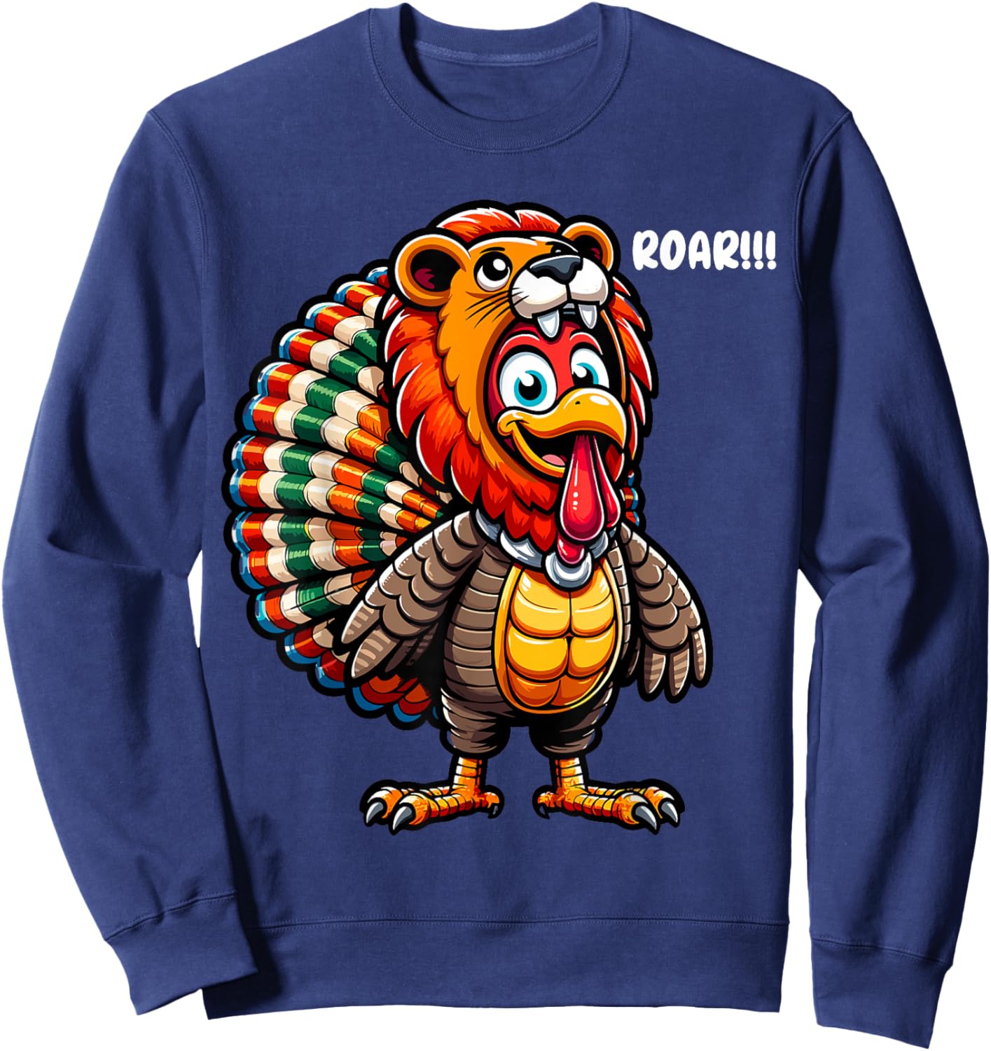 Thanksgiving Turkey Lion Roar Costume Lion Funny Halloween Sweatshirt - Sweatshirt | Navy