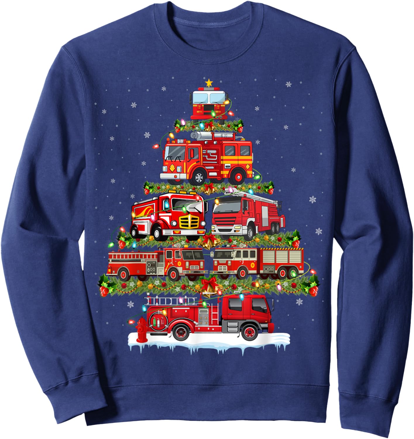 Fire Truck Xmas Lights Firefighter Fire Truck Christmas Tree Sweatshirt - Sweatshirt | Navy