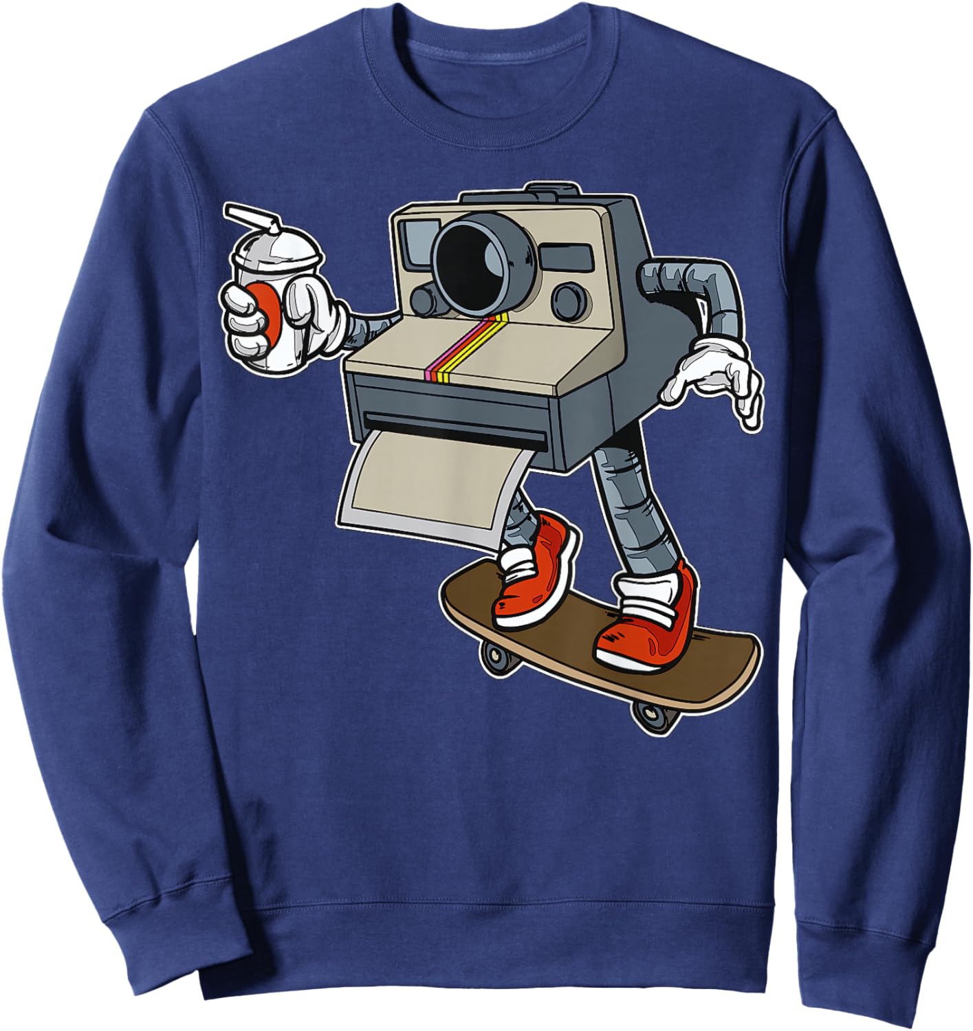 Cartoon Camera On Skateboard Playful Retro Character Sweatshirt - Sweatshirt | Navy