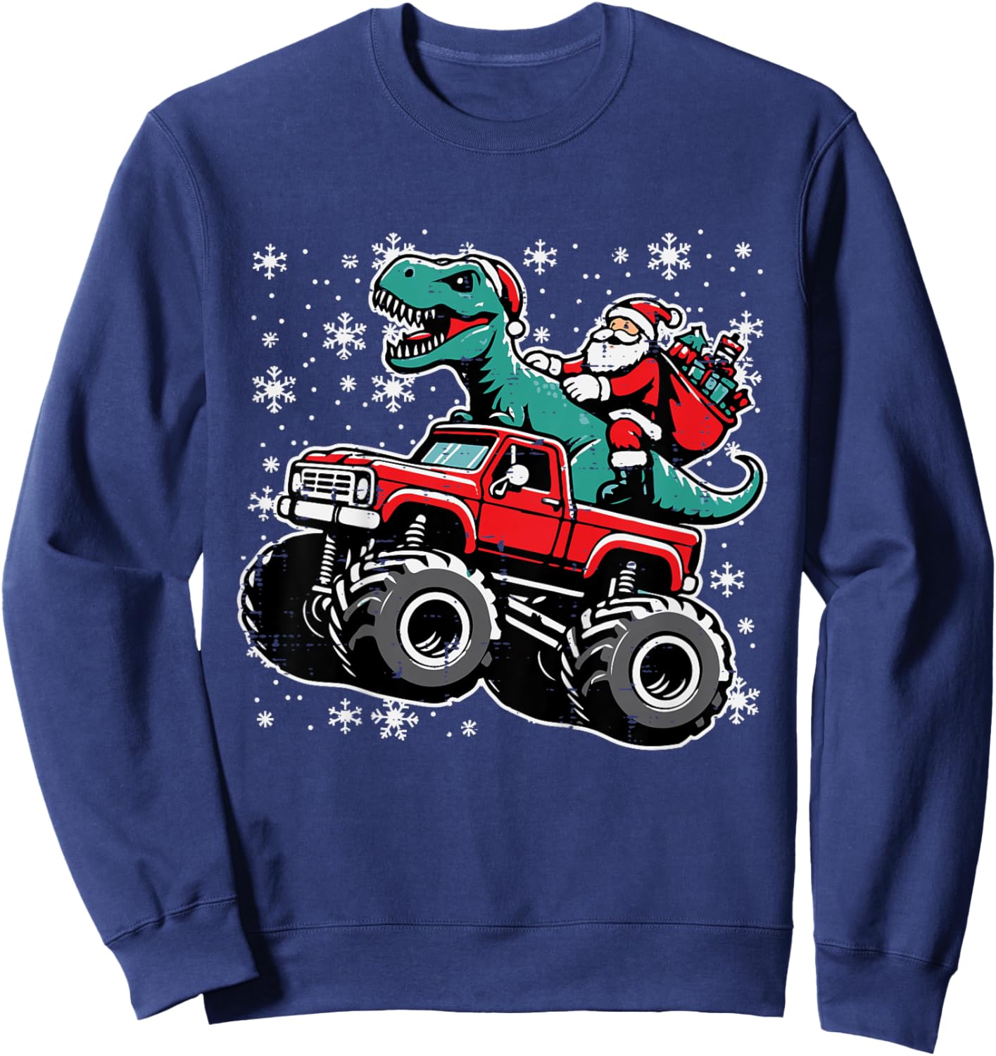 Kids Christmas Monster Truck Dino Santa Xmas Toddler Boys Kids Sweatshirt - Sweatshirt | Navy