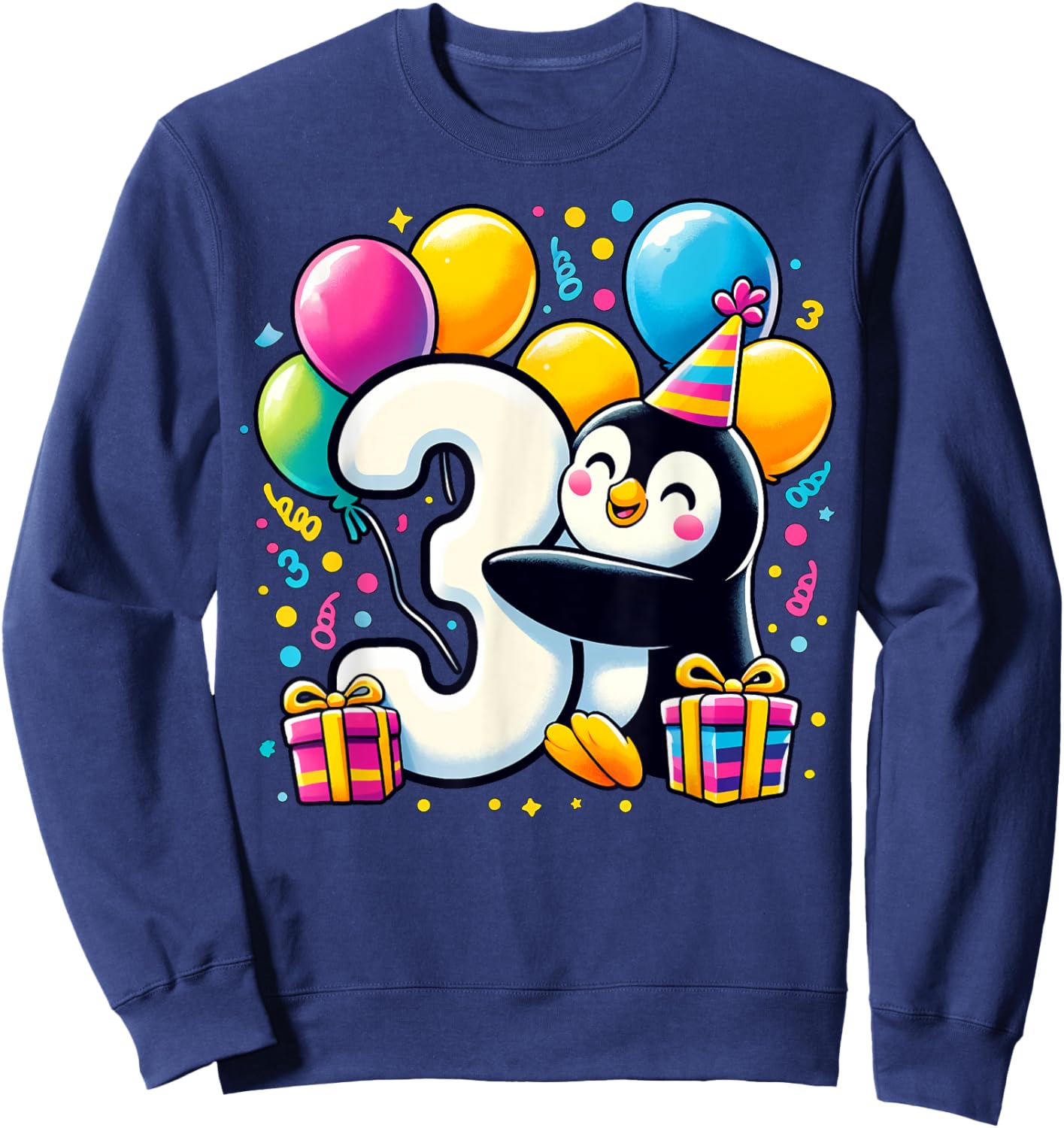 Kids Penguin Theme third Bday Party 3rd Penguin Birthday Sweatshirt - Sweatshirt | Navy