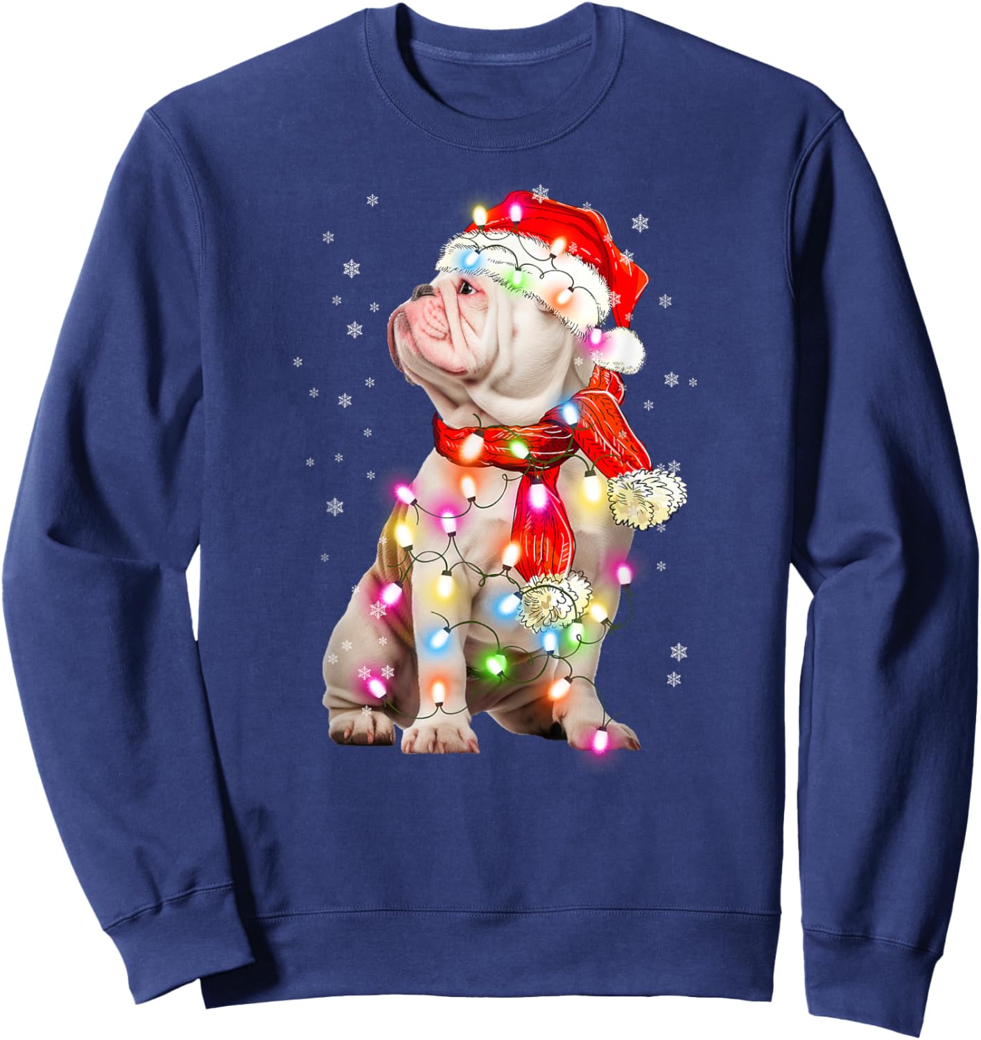 English Bulldog Dog Santa Clause Hat Xmas Christmas Sweatshirt - Sweatshirt | Navy