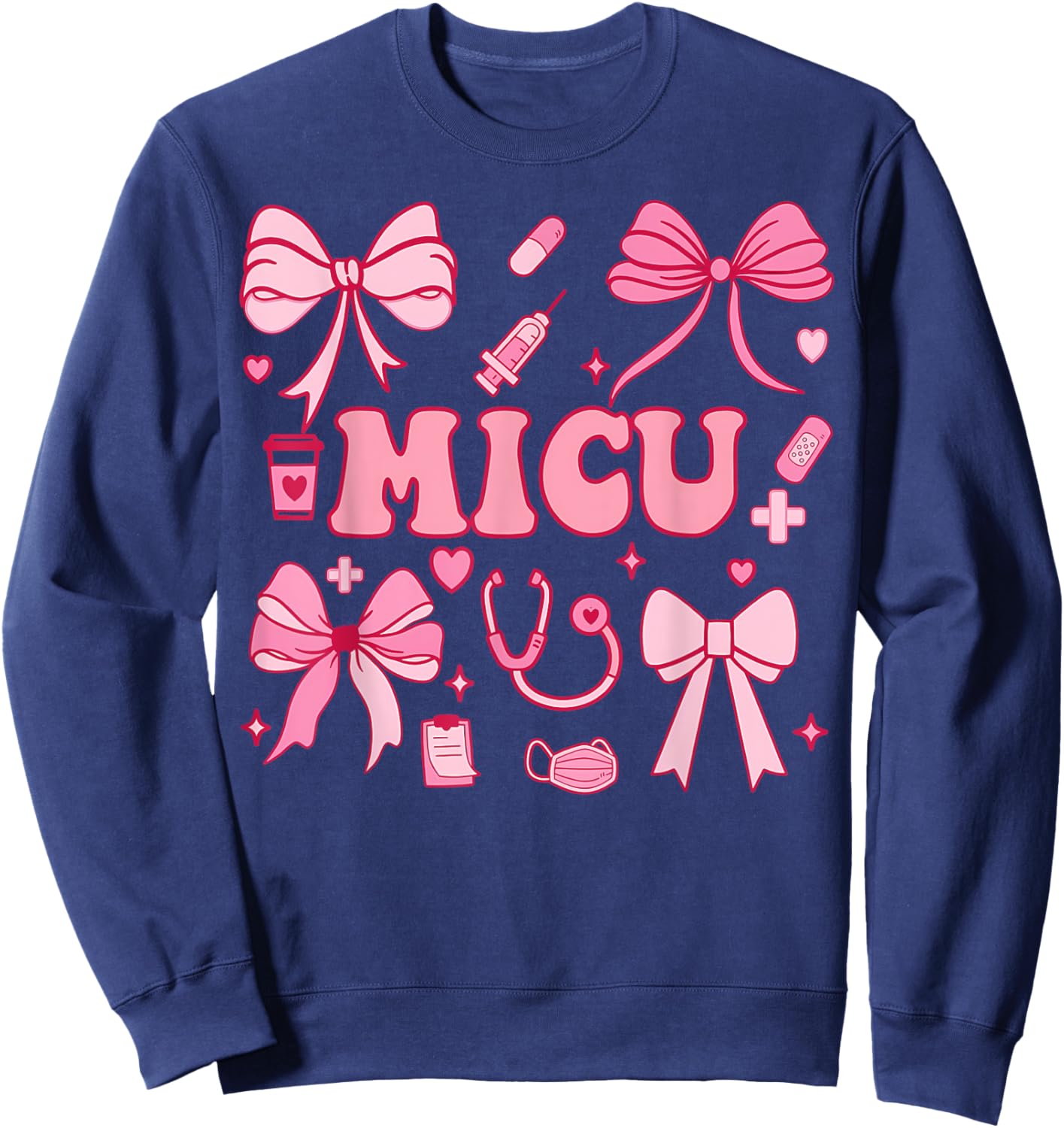 Coquette Bow MICU Nurse Medical Intensive Care Unit Heart Sweatshirt - Sweatshirt | Navy