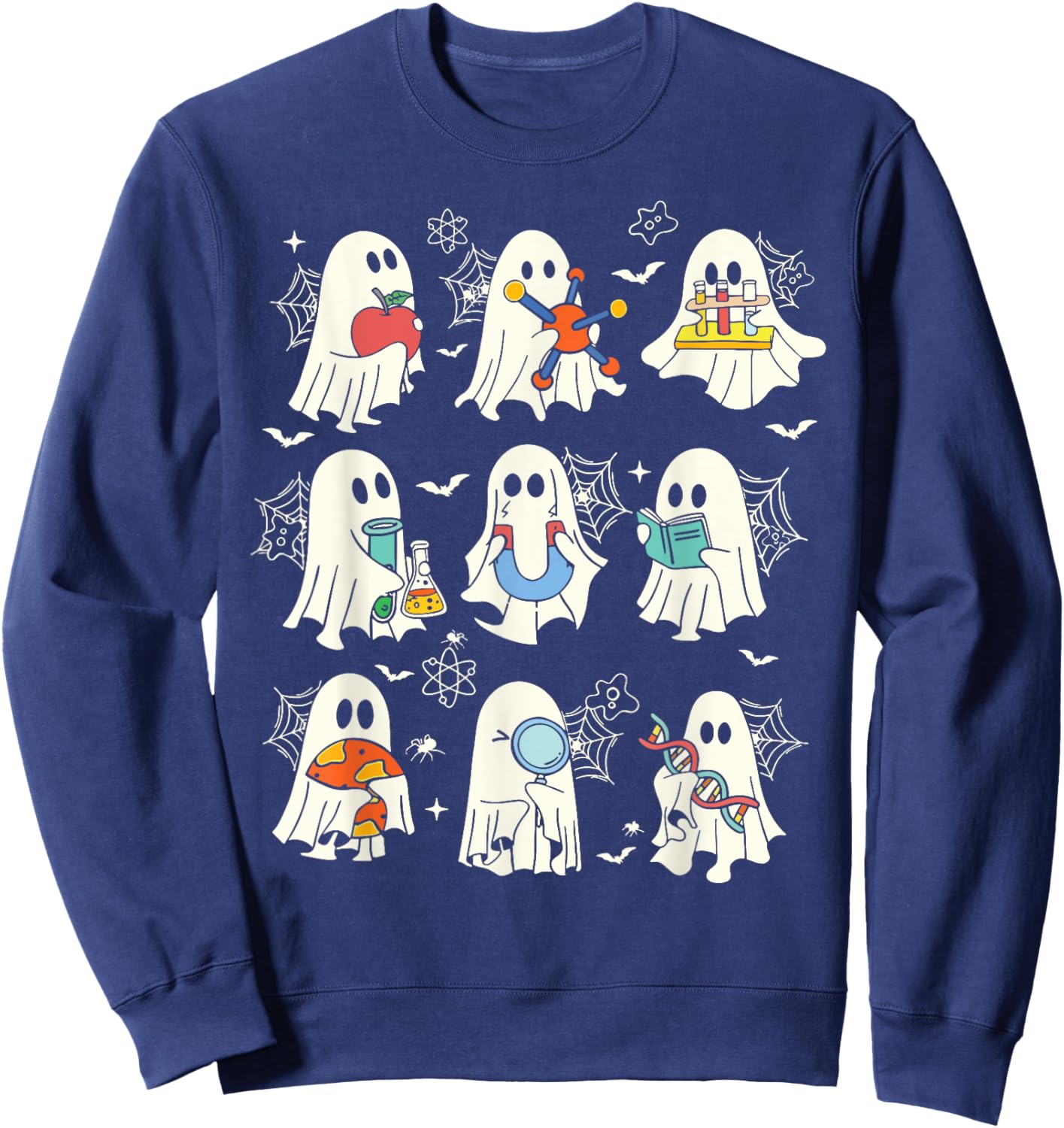 Retro Halloween Science Teacher Ghost Laboratory Teacher Sweatshirt - Sweatshirt | Navy
