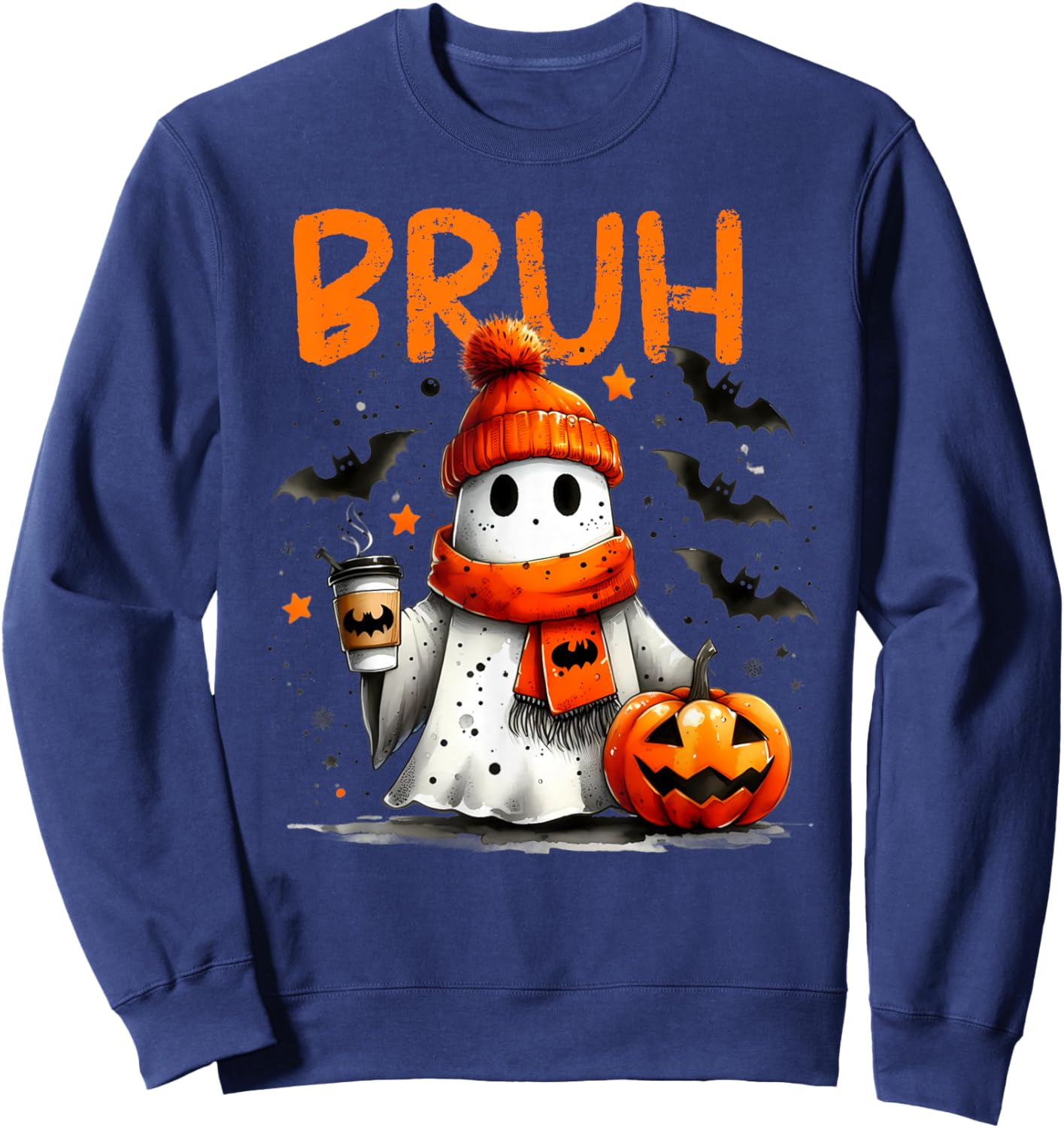 Halloween Bruh Crew Boo Ghost Kid Girl Boy Toddler Funny Bro Sweatshirt - Sweatshirt | Navy