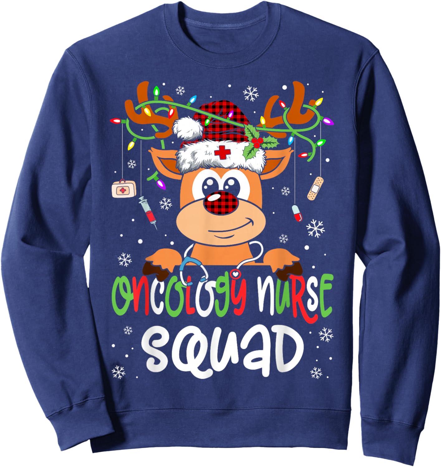 Oncology Nurse Squad Reindeer Stethoscope Nurse Christmas Sweatshirt - Sweatshirt | Navy