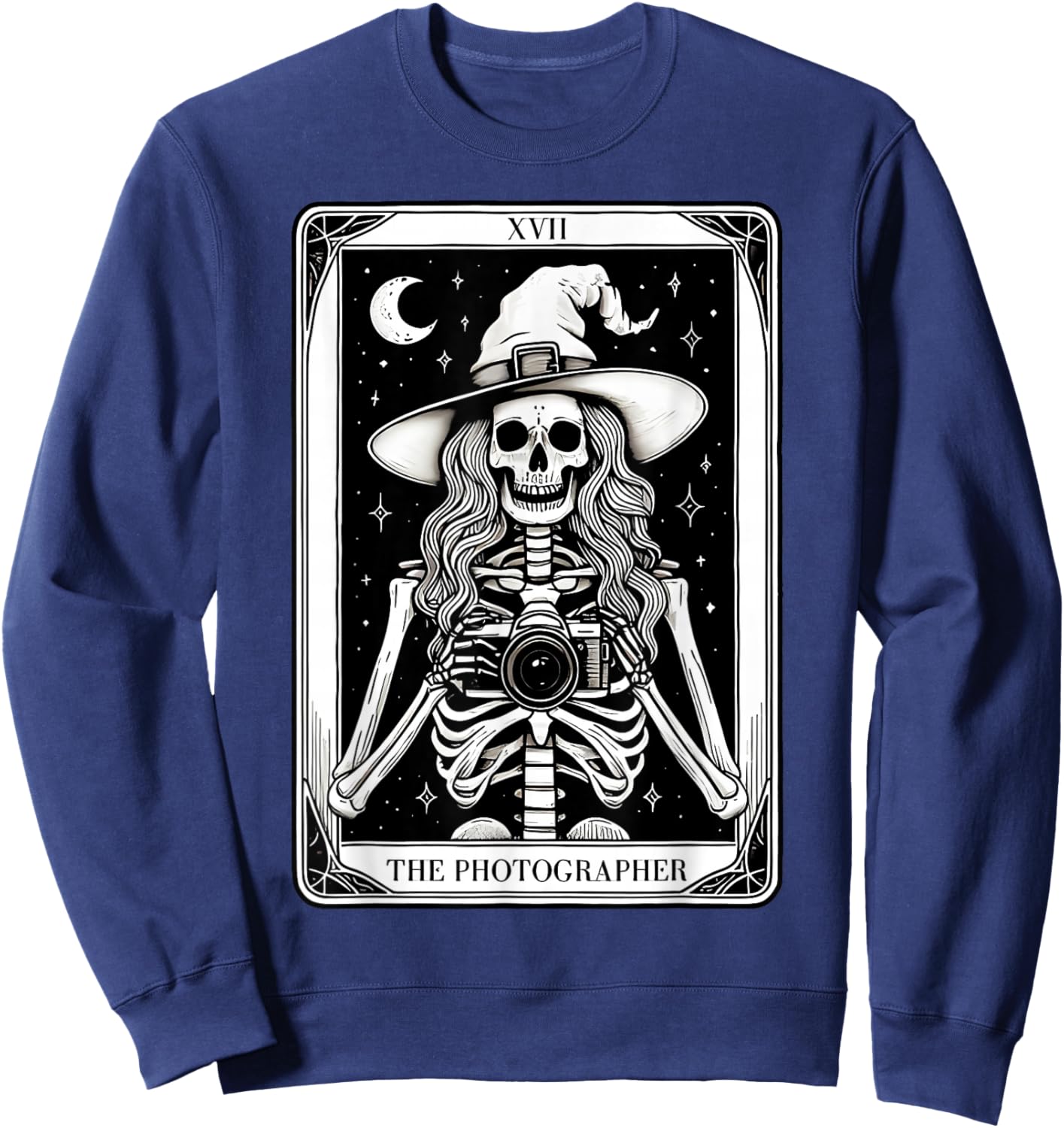 Photographer Skeleton Tarot Card Witch Vibes Cameraman Sweatshirt - Sweatshirt | Navy