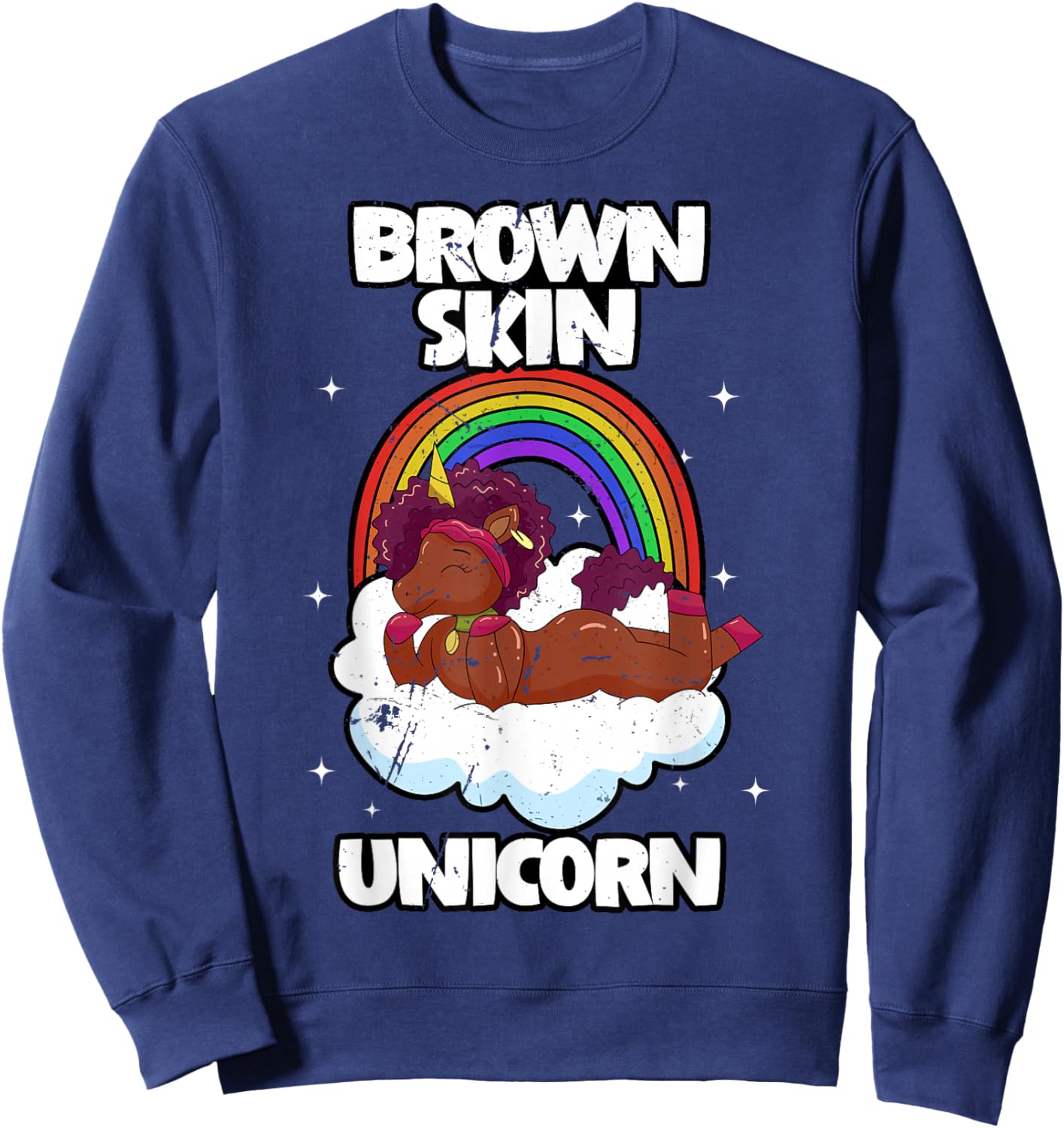 Brown Skin Unicorn Black Woman Afro Hair African Americans Sweatshirt - Sweatshirt | Navy