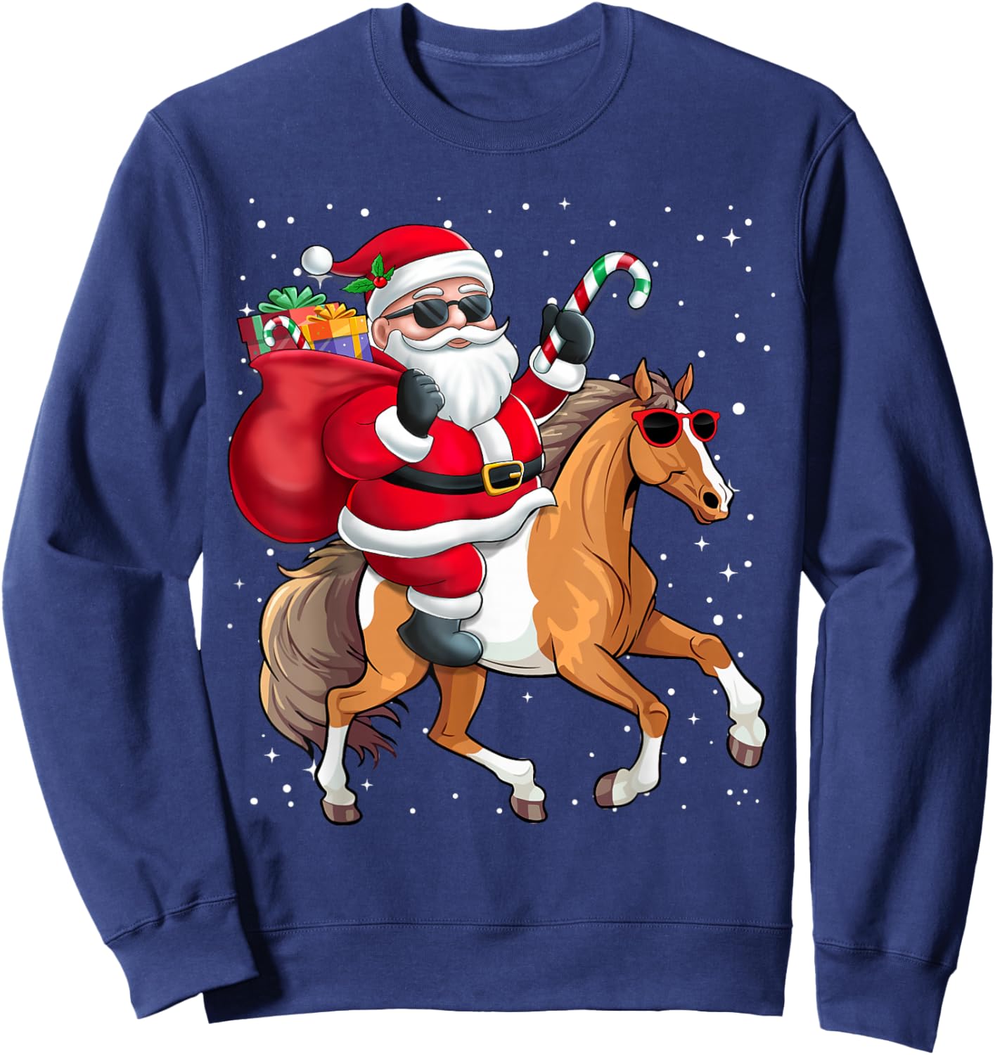 Santa Claus Riding A Horse Christmas Boy Girl Kids Sweatshirt - Sweatshirt | Navy