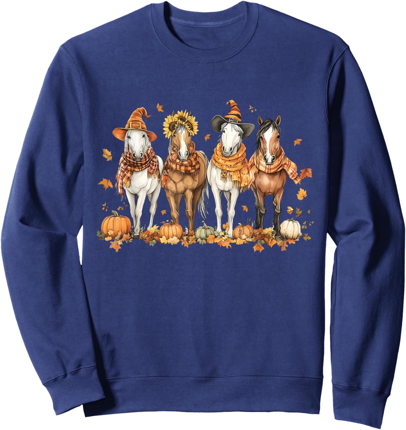 Fall Horse Thanksgiving Horse Autumn Leaves Western Horses Sweatshirt - Sweatshirt | Navy