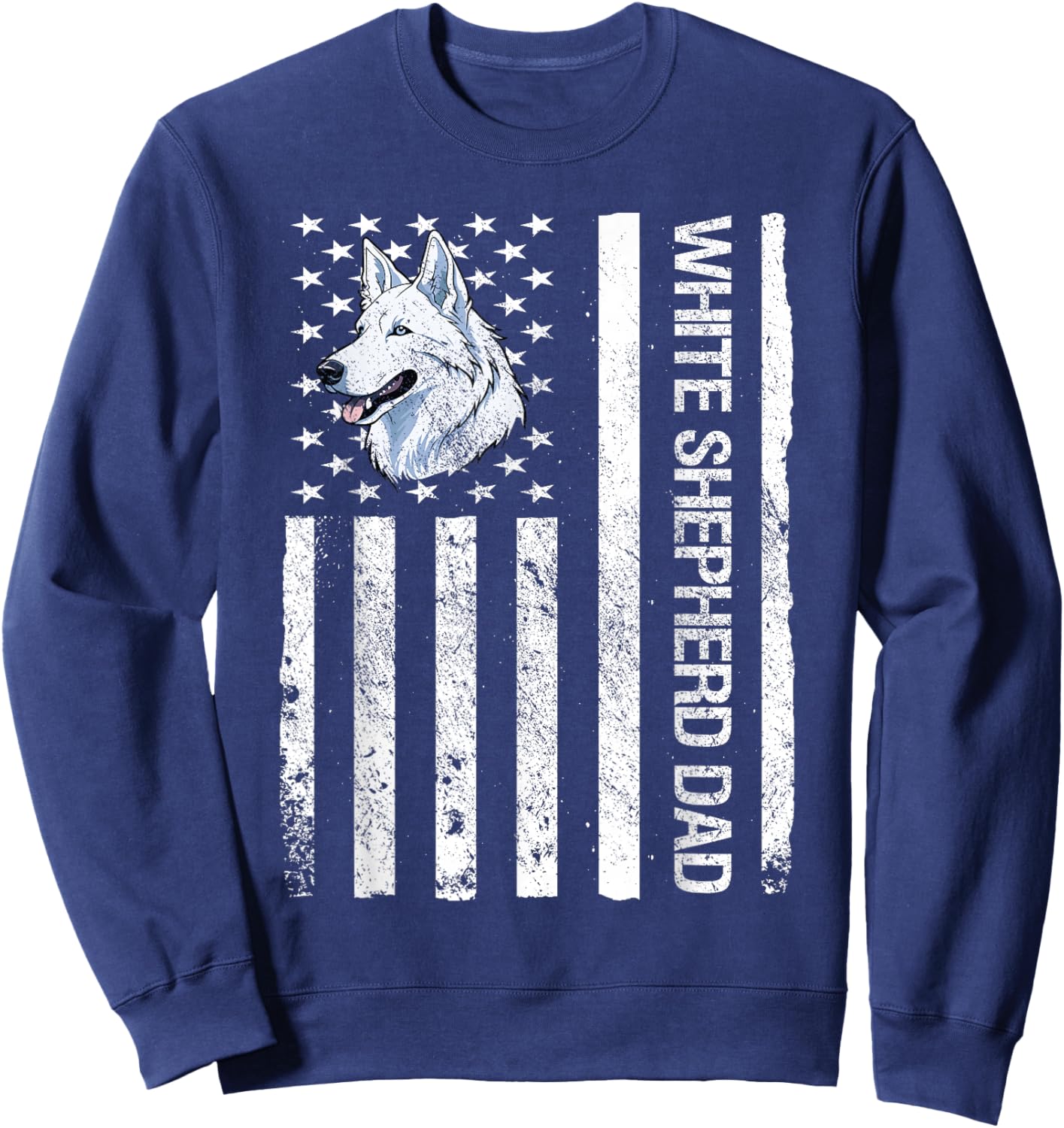 White Shepherd Dad USA Flag White German Shepherd Sweatshirt - Sweatshirt | Navy