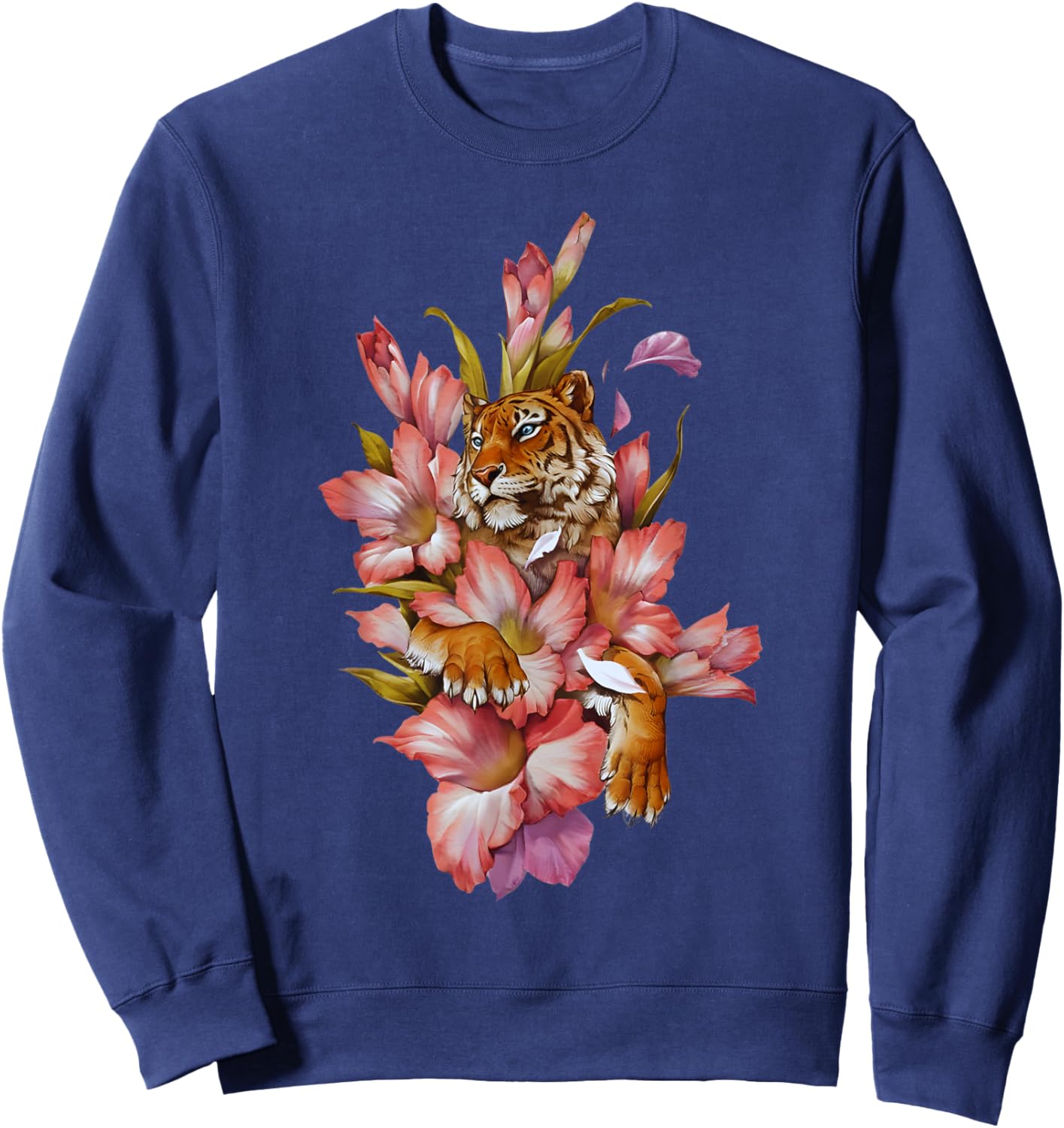 Japanese Flowers Japanese Tiger Asian Retro 80’s Style Sweatshirt - Sweatshirt | Navy