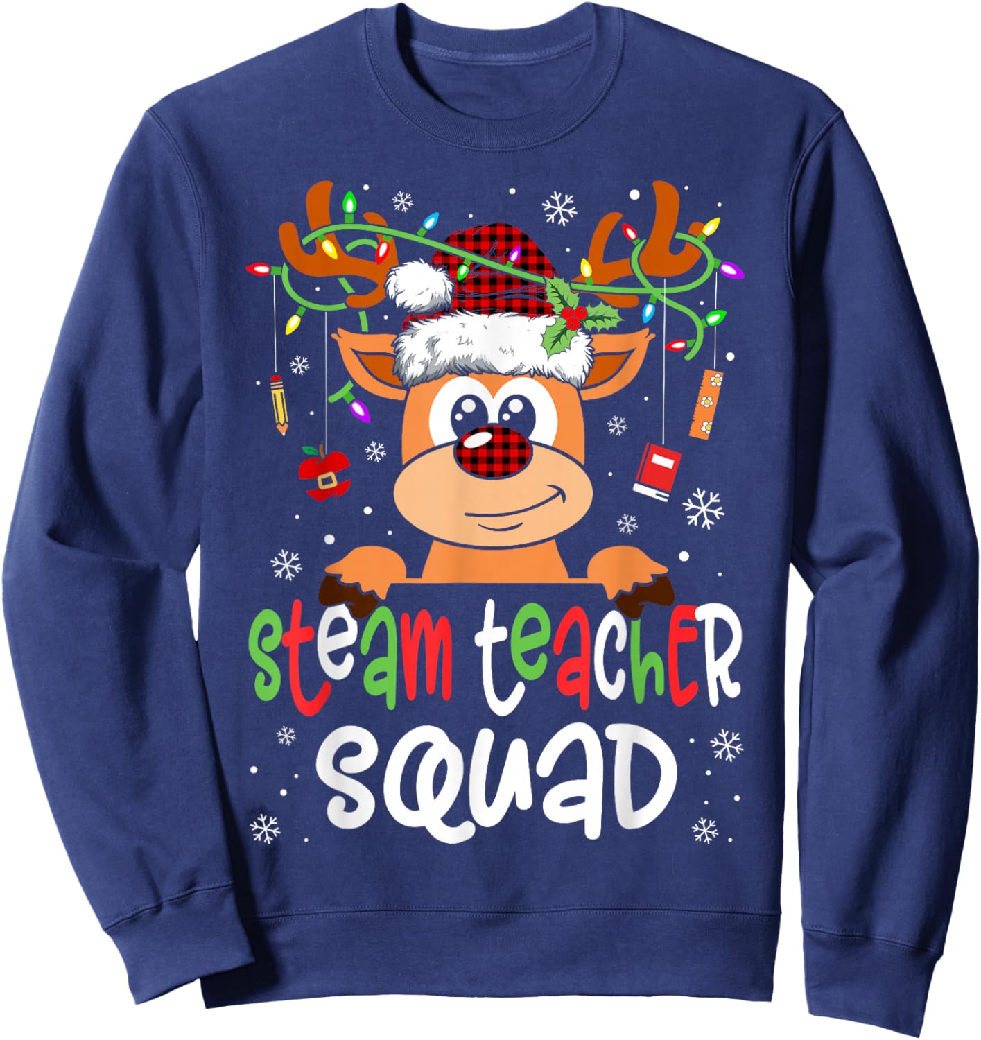 Steam Teacher Squad Reindeer Christmas Teacher Sweatshirt - Sweatshirt | Navy