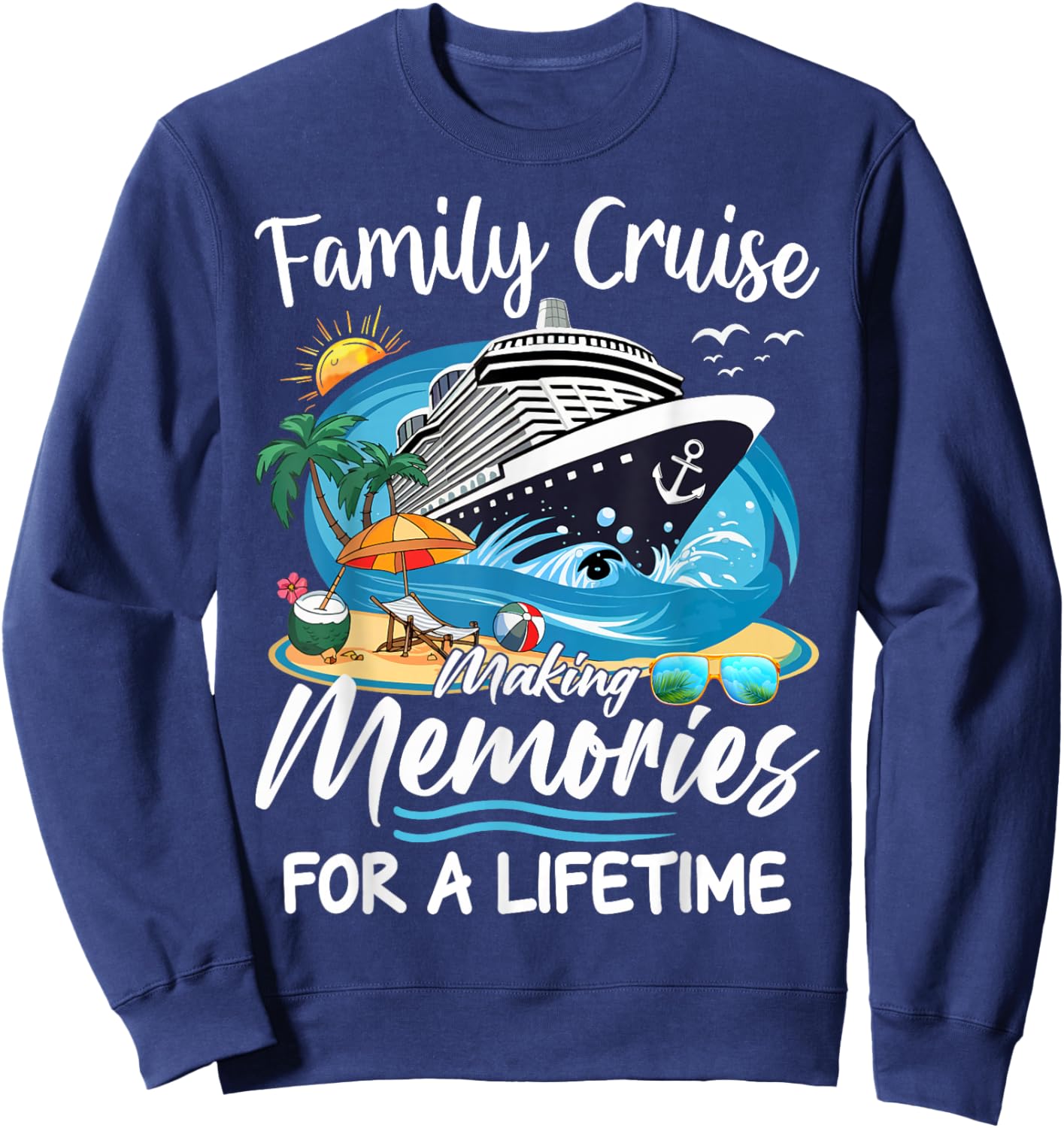 Cruise Party Vacation Trip Family Matching Outfit. , Black, Small, Short Sleeve, , Polyester, Letter Print, Celebration, Vacation, Casual, All Seasons Sweatshirt - Sweatshirt | Navy