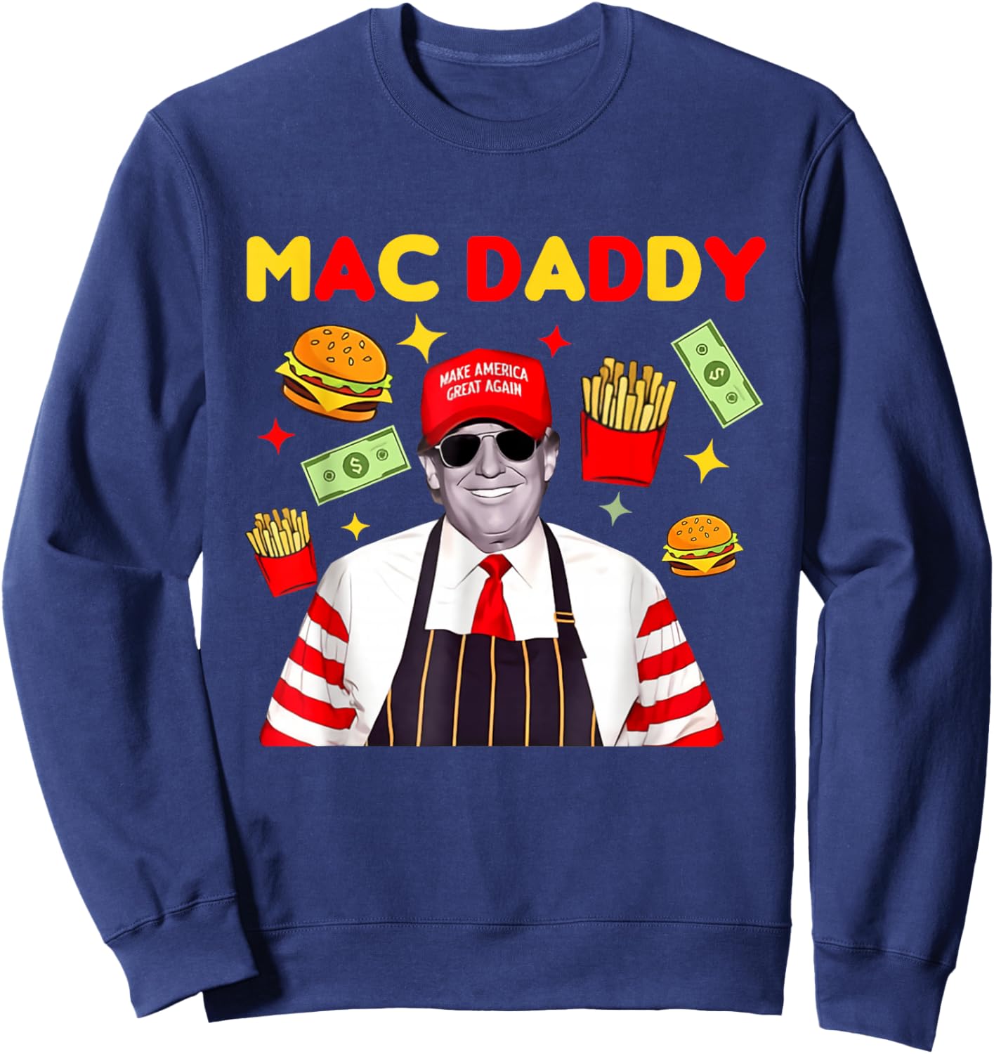 Trump Mac Daddy - Black - Small - Short Sleeve - Classic Fit - Cartoon Theme - All Seasons Sweatshirt - Sweatshirt | Navy