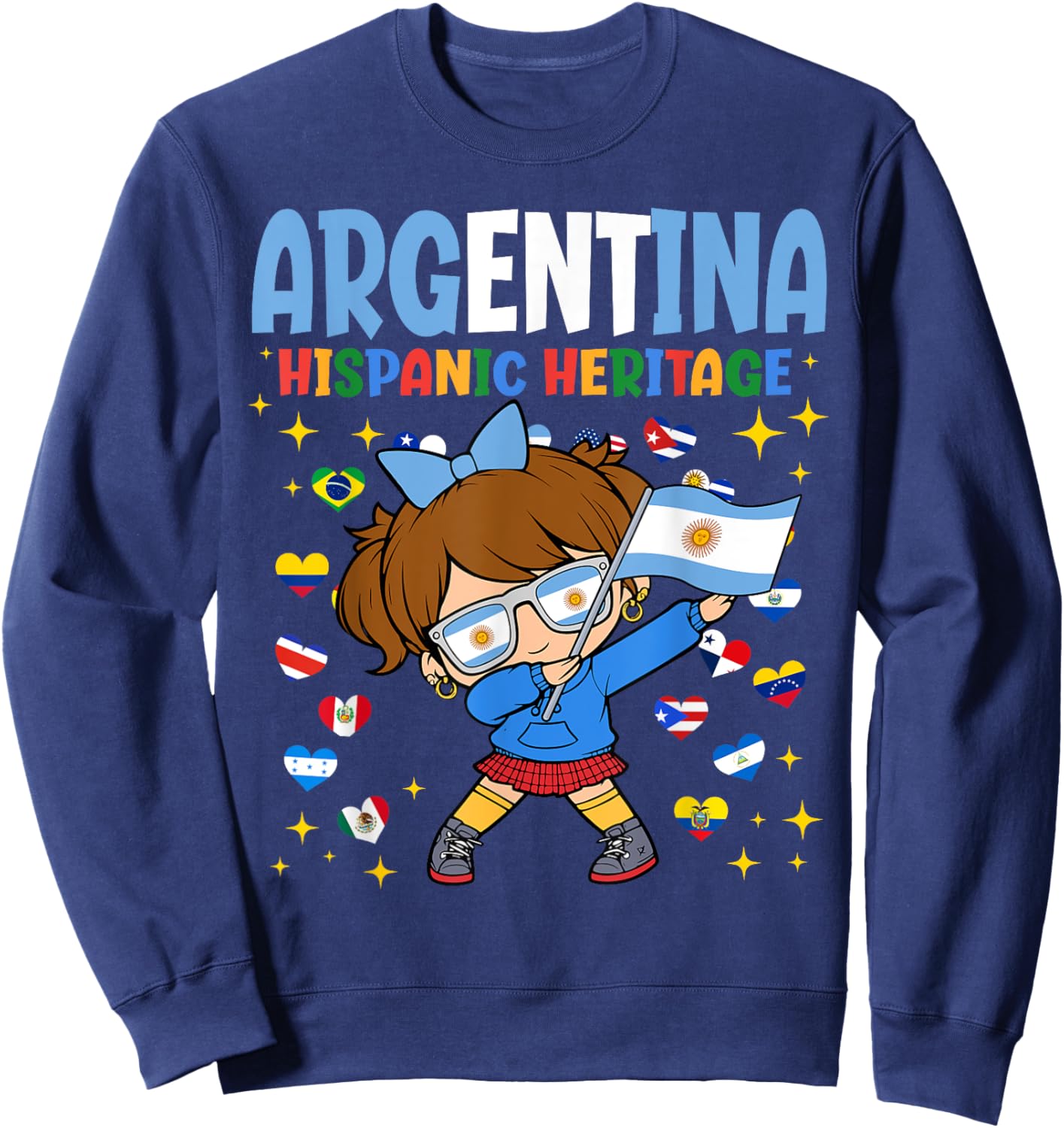 Hispanic Heritage Month Argentina Flag Argentinian Girl Kids Sweatshirt - Sweatshirt | Navy