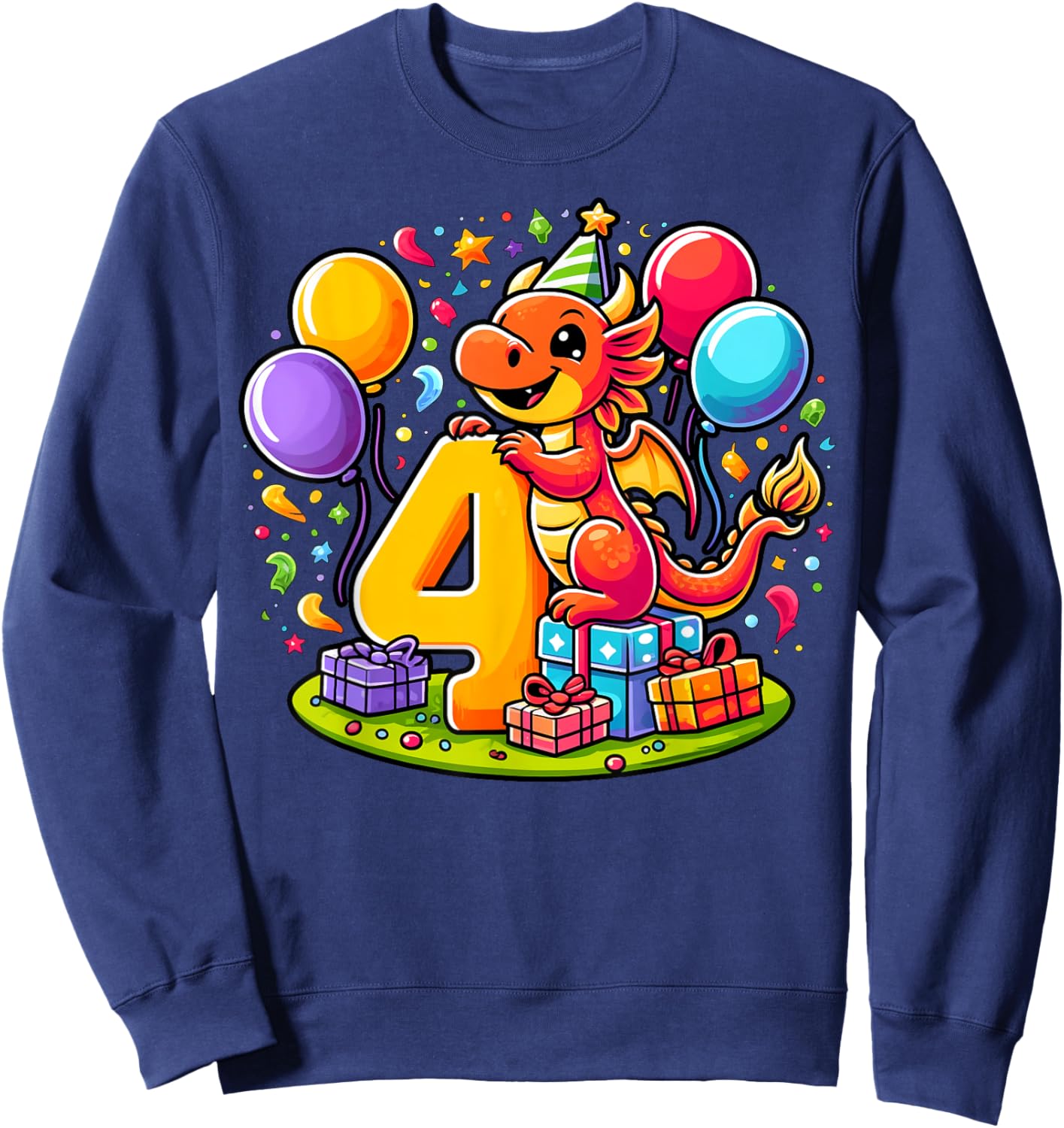 Kids Dragon Theme fourth Bday Party 4th Dragon Birthday Sweatshirt - Sweatshirt | Navy