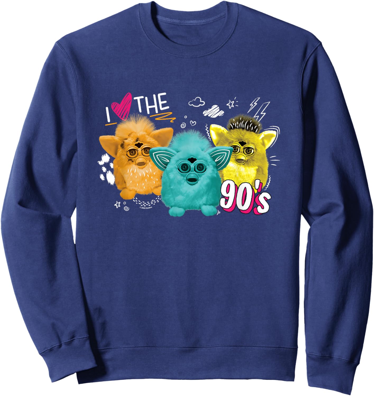Furby I Love The 90's Bear Snowball Wolf Retro Chest Logo Sweatshirt - Sweatshirt | Navy