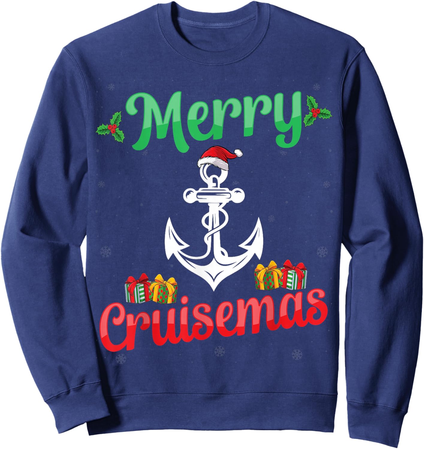 Merry Cruisemas Cruise Ship Anchor Santa Hat Christmas Sweatshirt - Sweatshirt | Navy