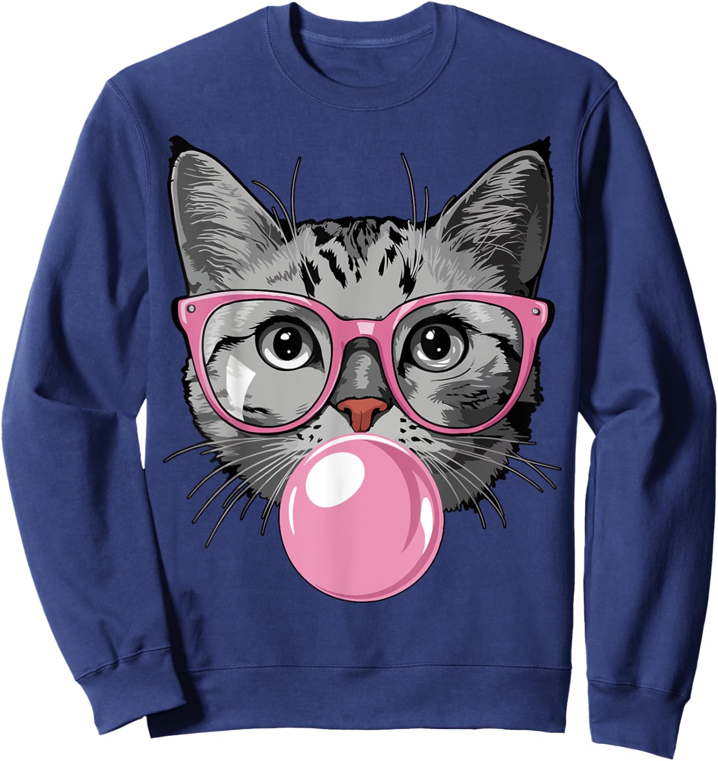 Cute Cat T Shirt Women Funny Cat Lovers Sweatshirt - Sweatshirt | Navy