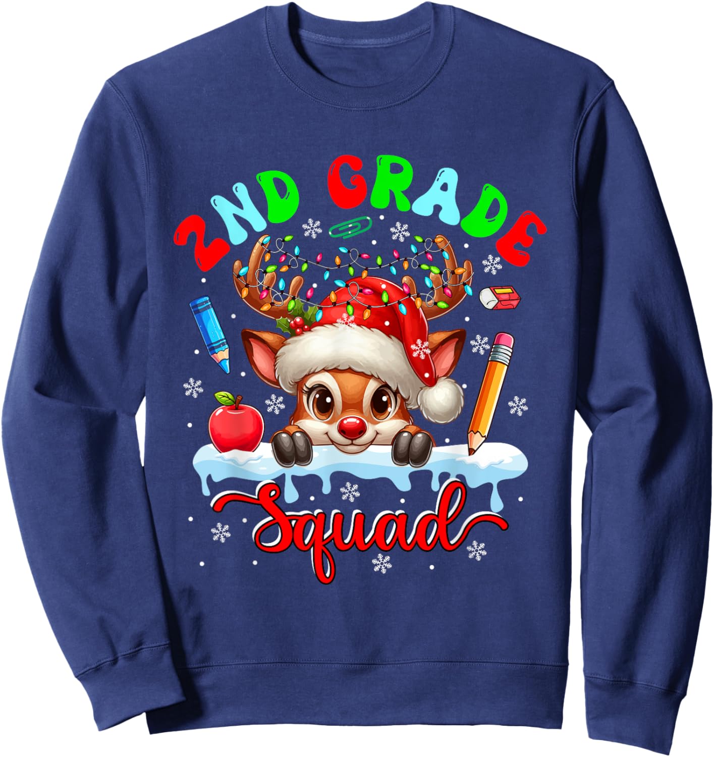 2nd Grade Squad Christmas Reindeer Costume Students Teacher Sweatshirt - Sweatshirt | Navy