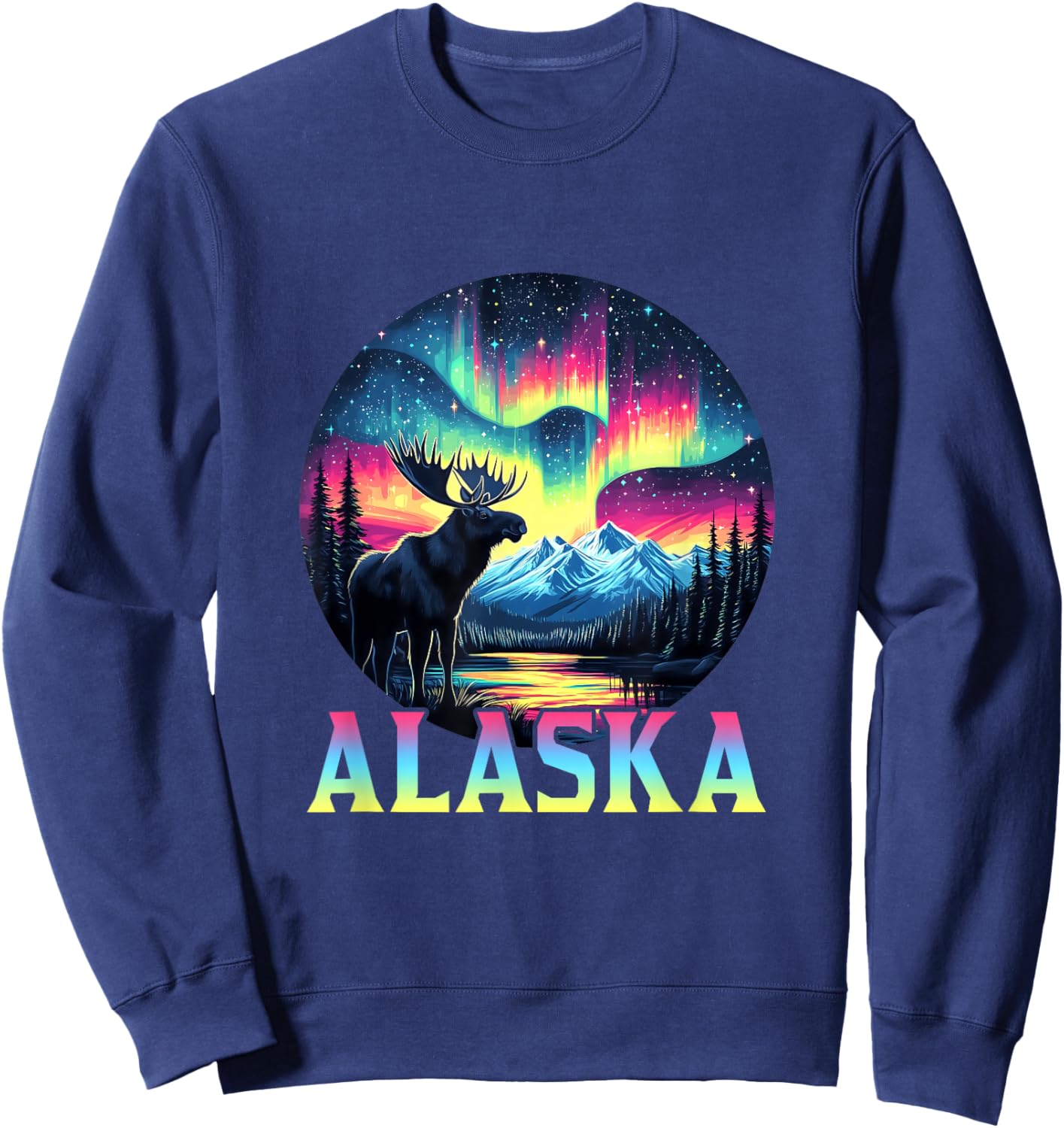 Alaska Northern Lights Aurora Viewing Alaska Vacation Moose Sweatshirt - Sweatshirt | Navy