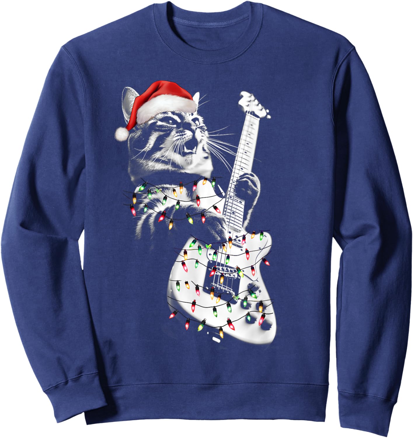 Rock Cat Playing Guitar Funny Guitar Cat Christmas Group Women Kids Sweatshirt - Sweatshirt | Navy