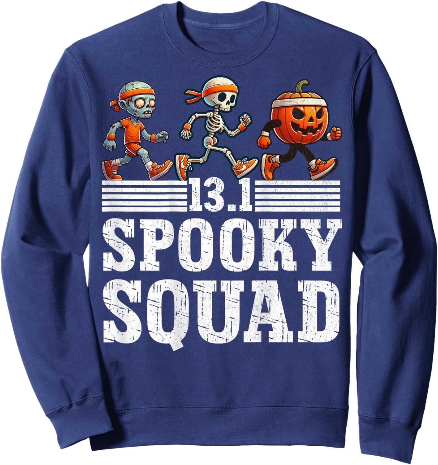 (BACK PRINT) Halloween Half Marathon Race Runner 13.1 Squad Sweatshirt - Sweatshirt | Navy